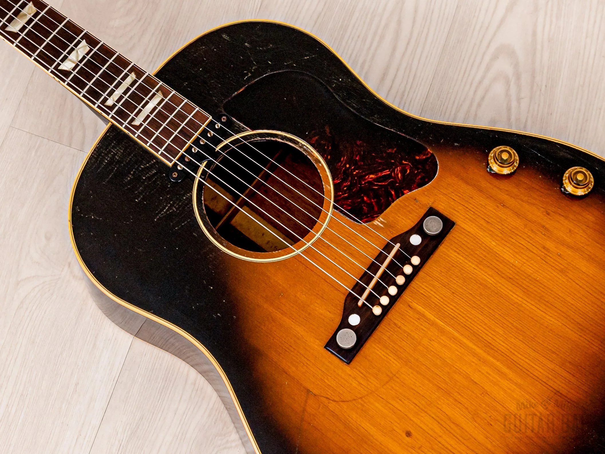 1955 Gibson J-160E Vintage Acoustic Electric Guitar Solid Top/Back w/ P-90 & Case - Image 9