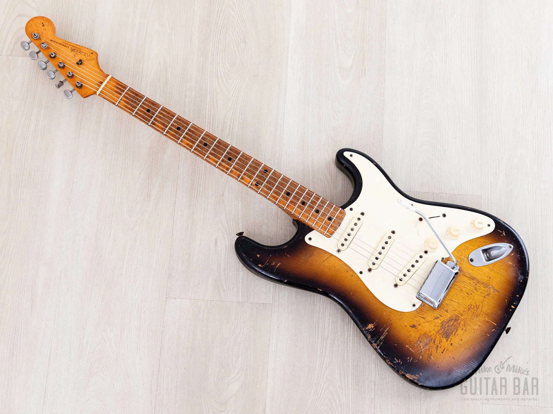 1957 Fender Stratocaster Vintage Guitar Sunburst w/ V Neck, Tweed Case - Image 13