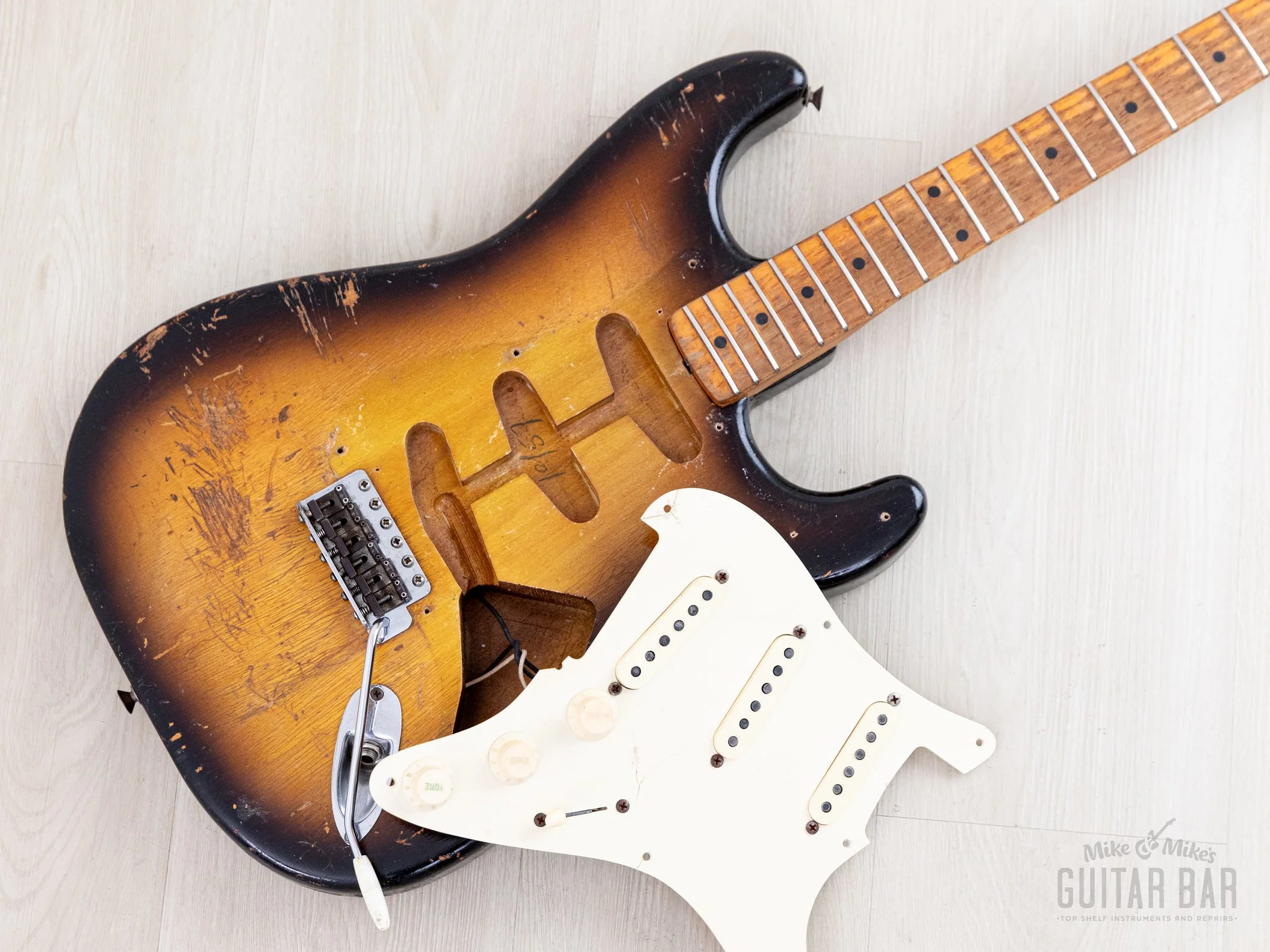 1957 Fender Stratocaster Vintage Guitar Sunburst w/ V Neck, Tweed Case - Image 22