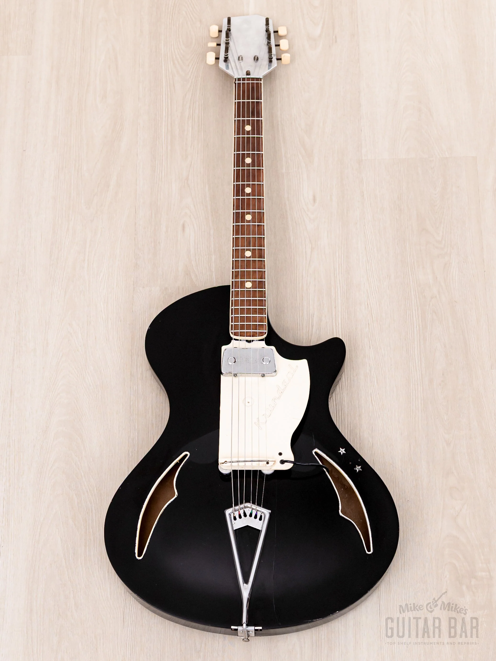 1960 Wandre Blue Jeans Vintage Aluminum Neck Hollowbody Guitar Black w/ Davoli Pickup, Case - Image 2