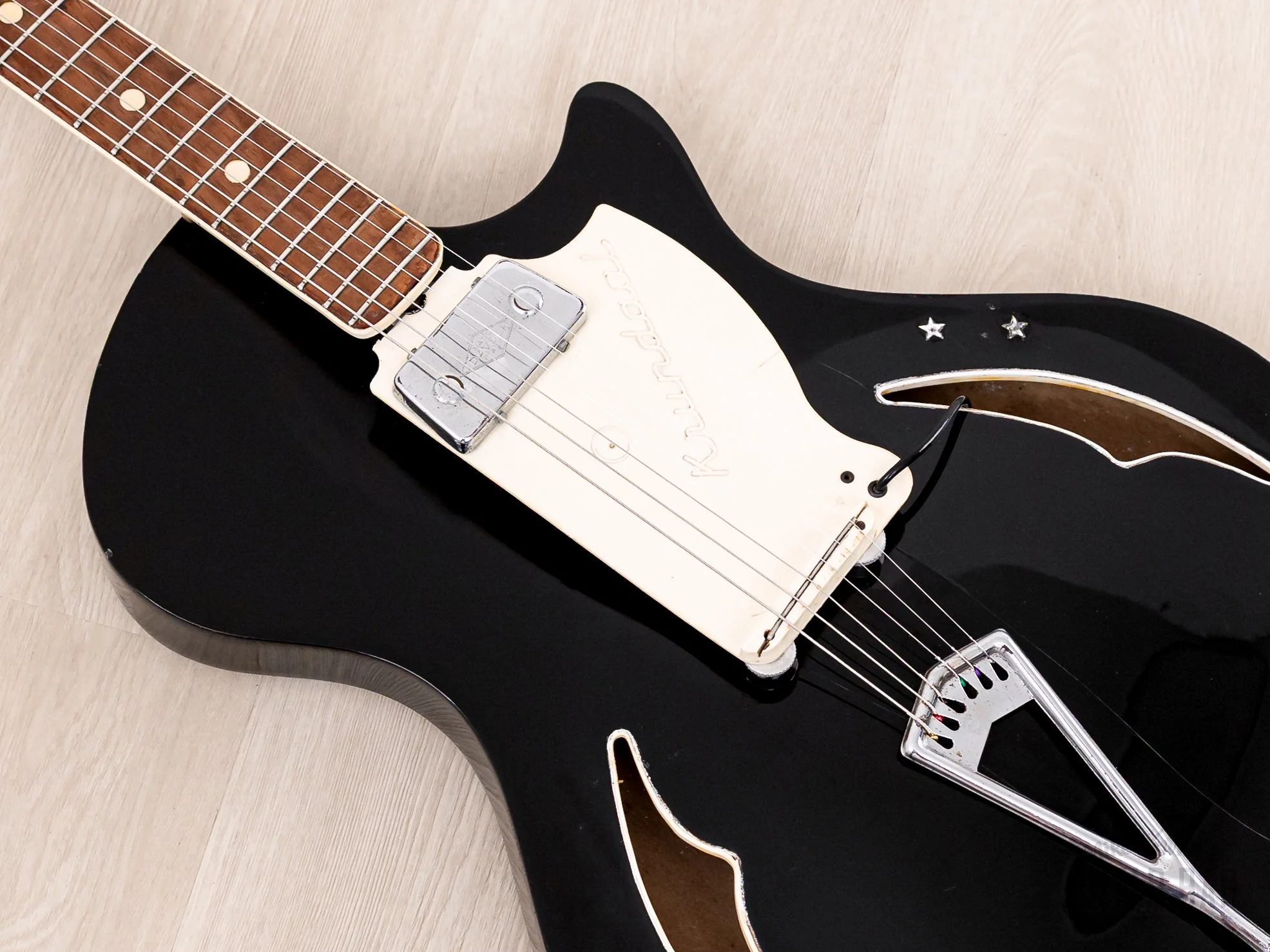 1960 Wandre Blue Jeans Vintage Aluminum Neck Hollowbody Guitar Black w/ Davoli Pickup, Case - Image 7