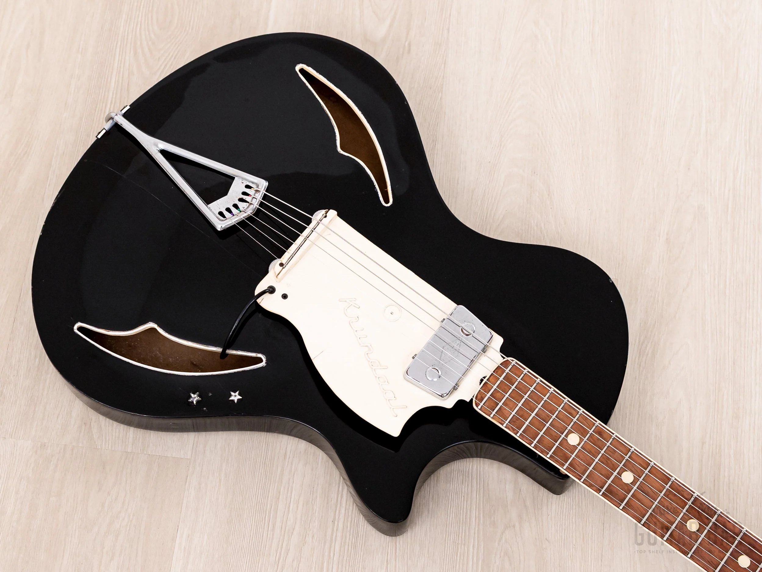 1960 Wandre Blue Jeans Vintage Aluminum Neck Hollowbody Guitar Black w/ Davoli Pickup, Case - Image 9