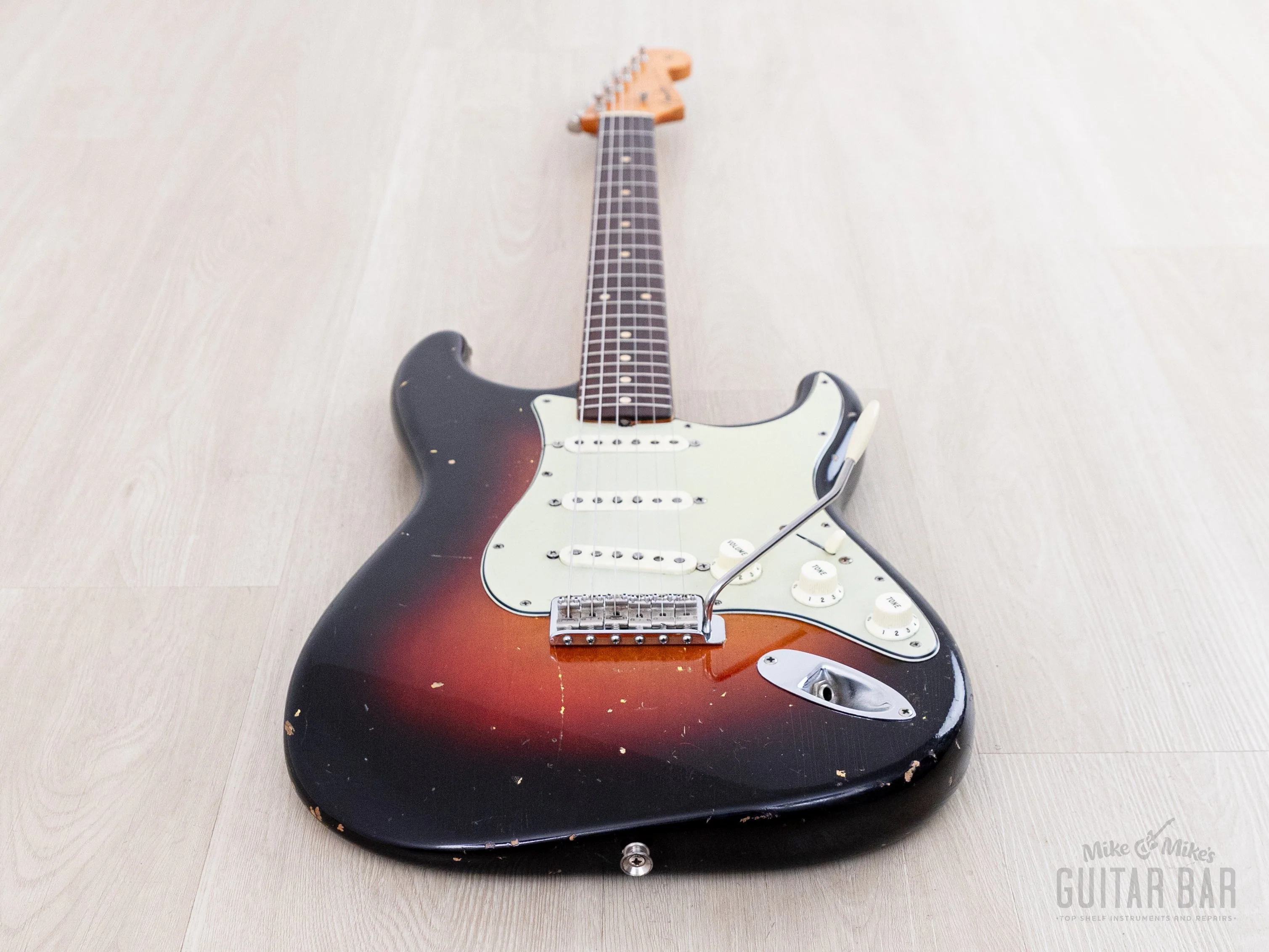 1961 Fender Stratocaster Vintage Guitar Sunburst Slab Board w/ Flame Neck, Hangtag, Strap & Case - Image 11