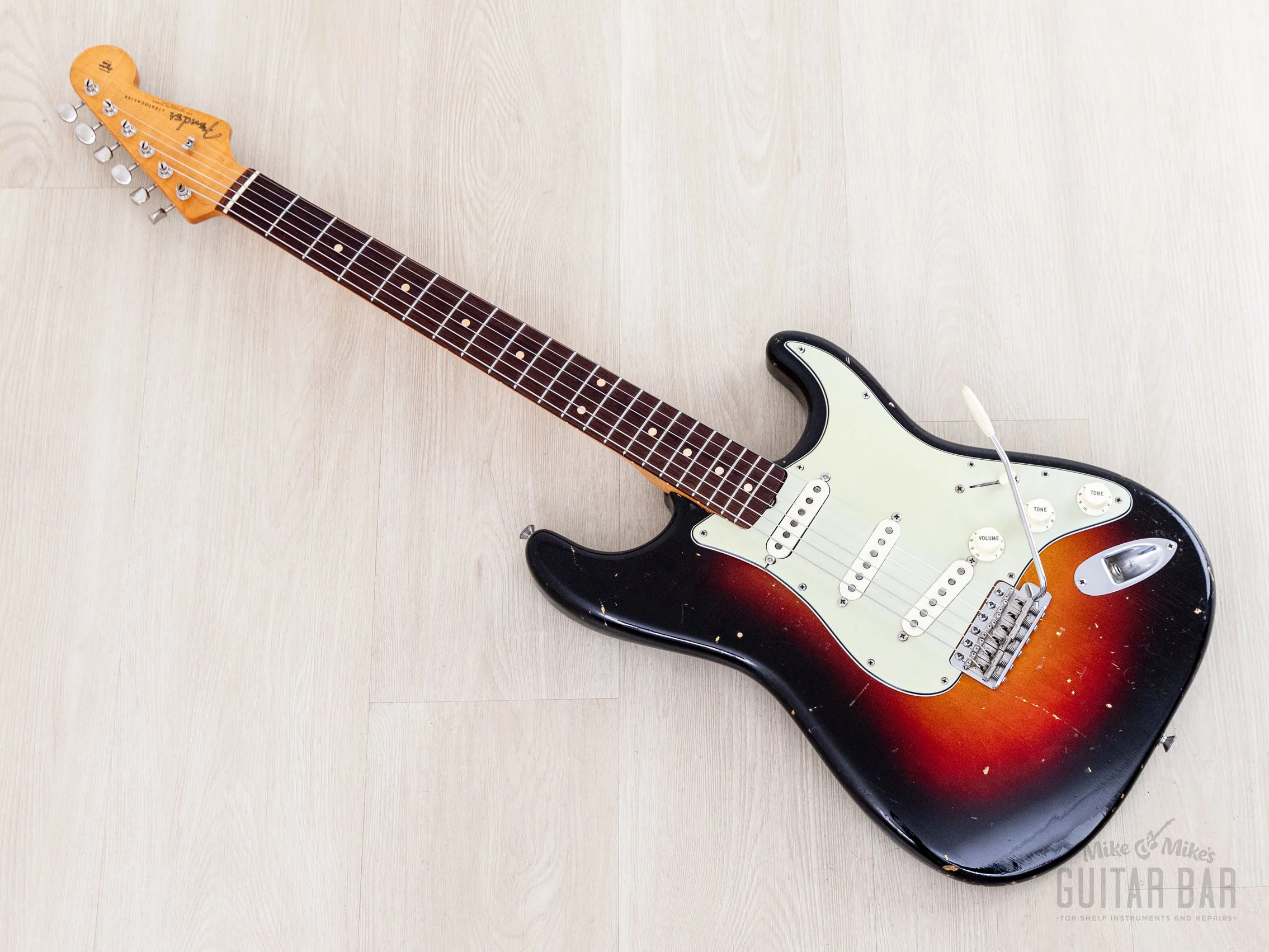 1961 Fender Stratocaster Vintage Guitar Sunburst Slab Board w/ Flame Neck, Hangtag, Strap & Case - Image 12