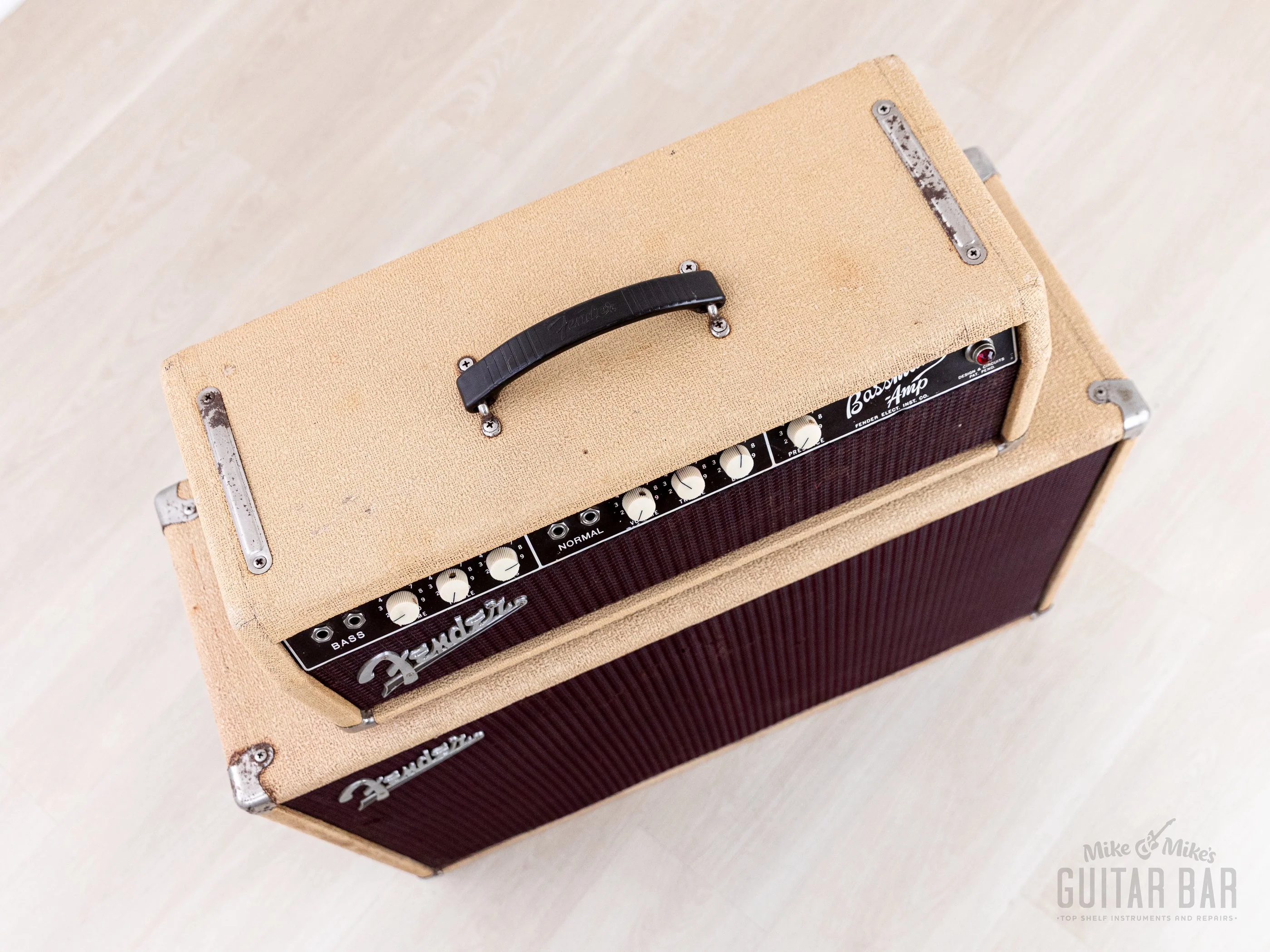 1962 Fender Bassman 6G6-A Tuxedo Brown Panel Blonde Vintage Piggyback Tube Amp w/ Oxford 12M6 - Image 3
