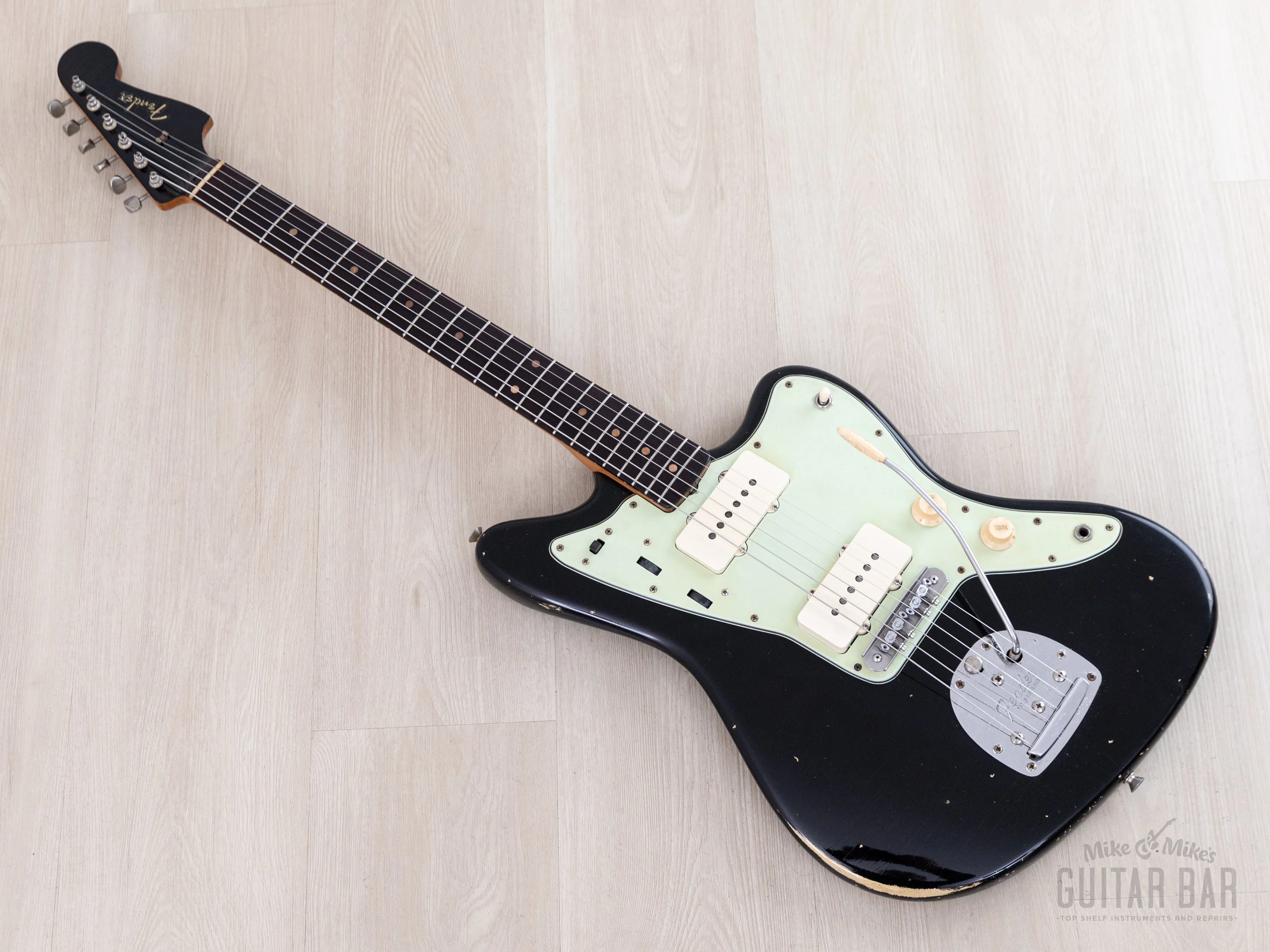 1962 Fender Jazzmaster Pre-CBS Vintage Offset Guitar Black + Headstock w/ Case - Image 12