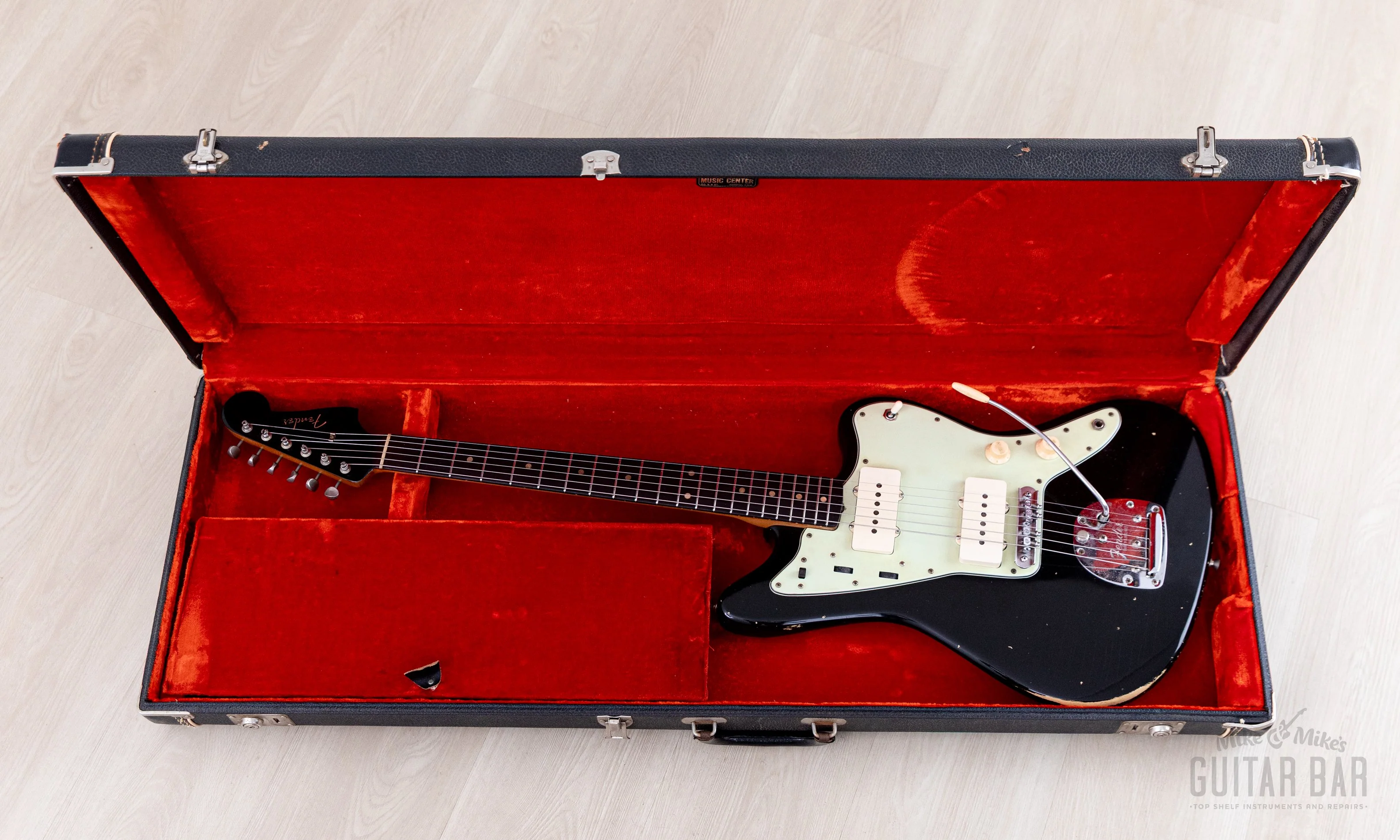 1962 Fender Jazzmaster Pre-CBS Vintage Offset Guitar Black + Headstock w/ Case - Image 23