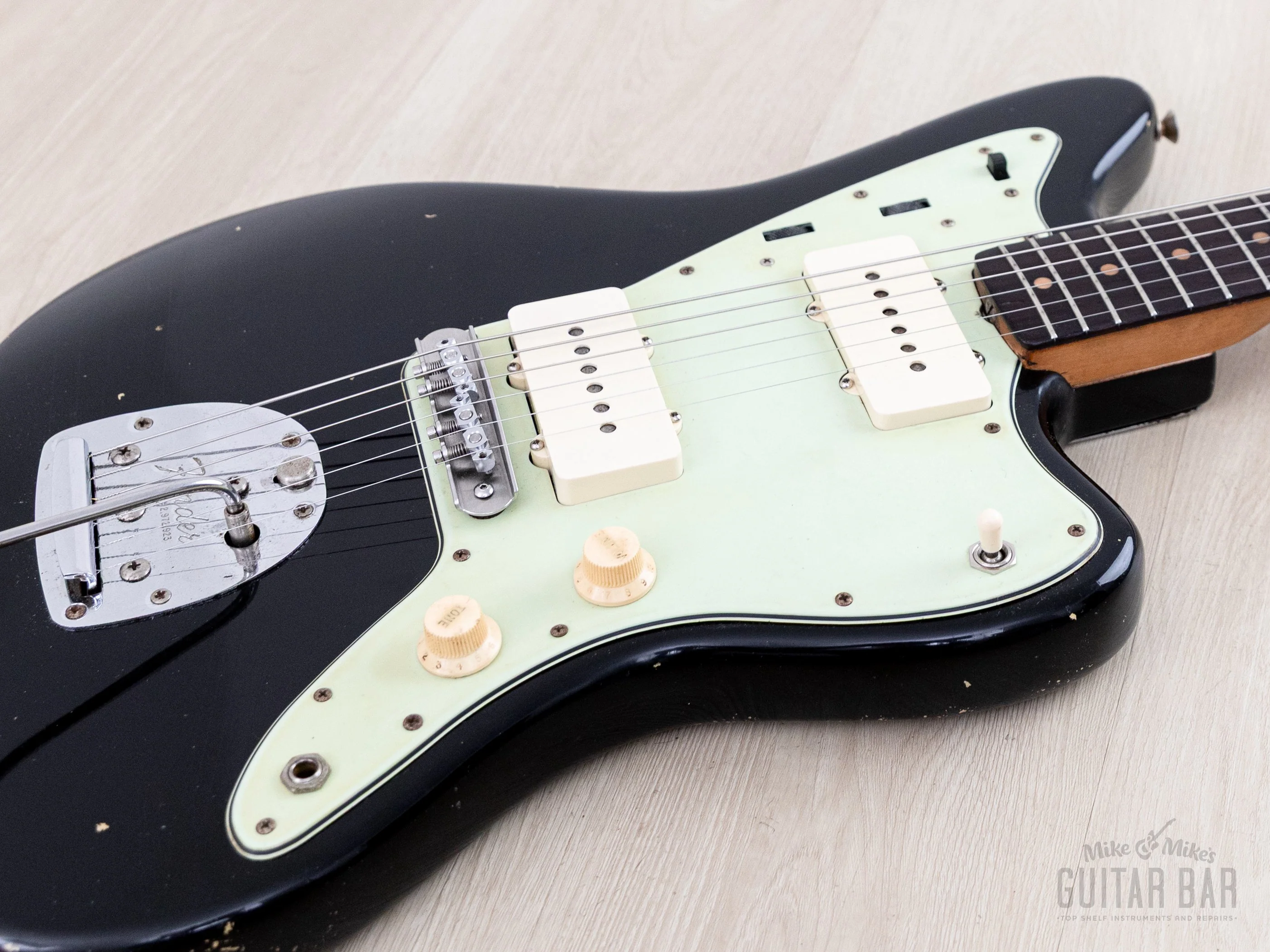 1962 Fender Jazzmaster Pre-CBS Vintage Offset Guitar Black + Headstock w/ Case - Image 6