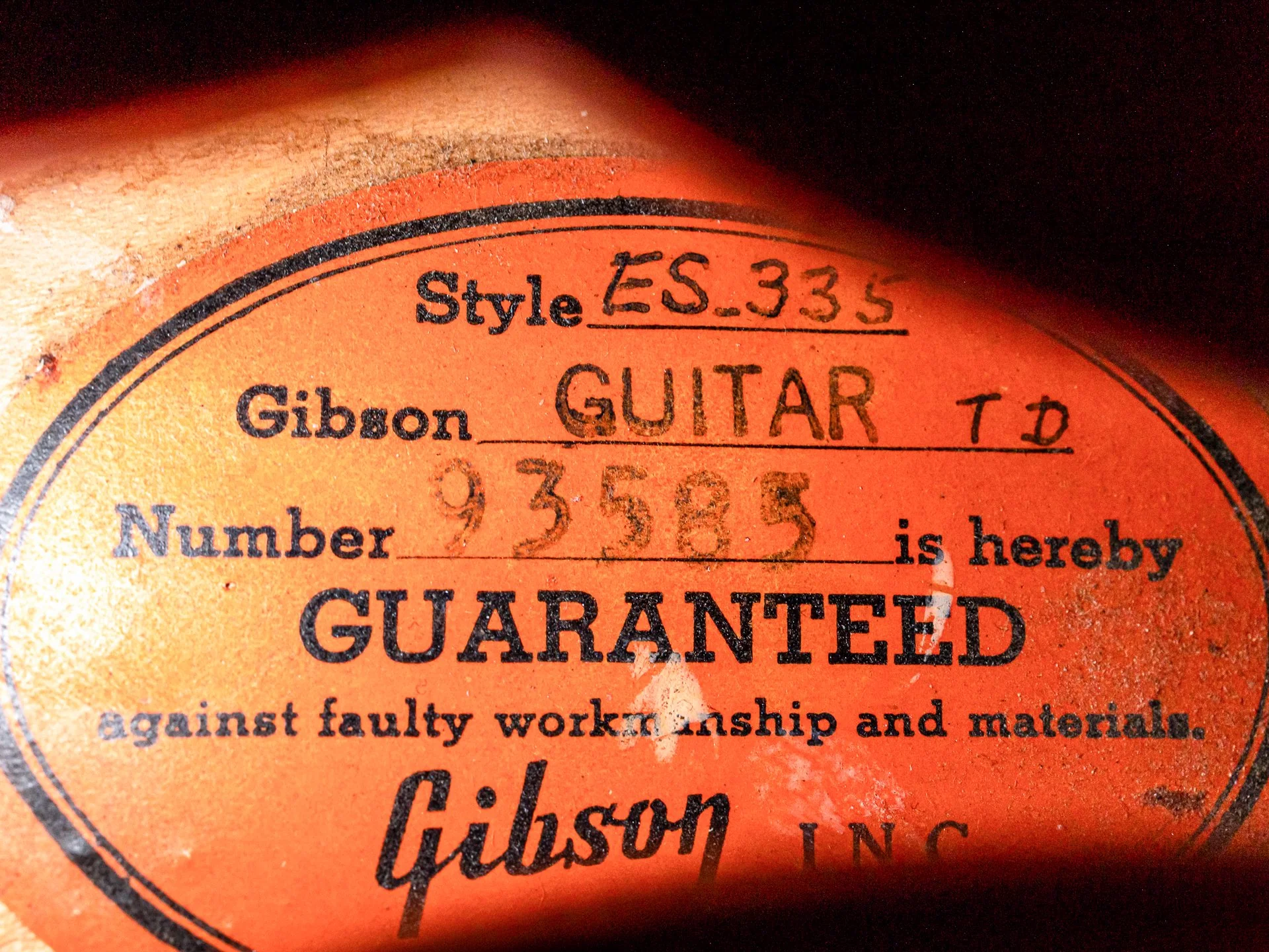 1962 Gibson ES-335 TDC Vintage Semi-Hollow Guitar Cherry w/ Bigsby, Pat # Pickups, Lifton Case - Image 6