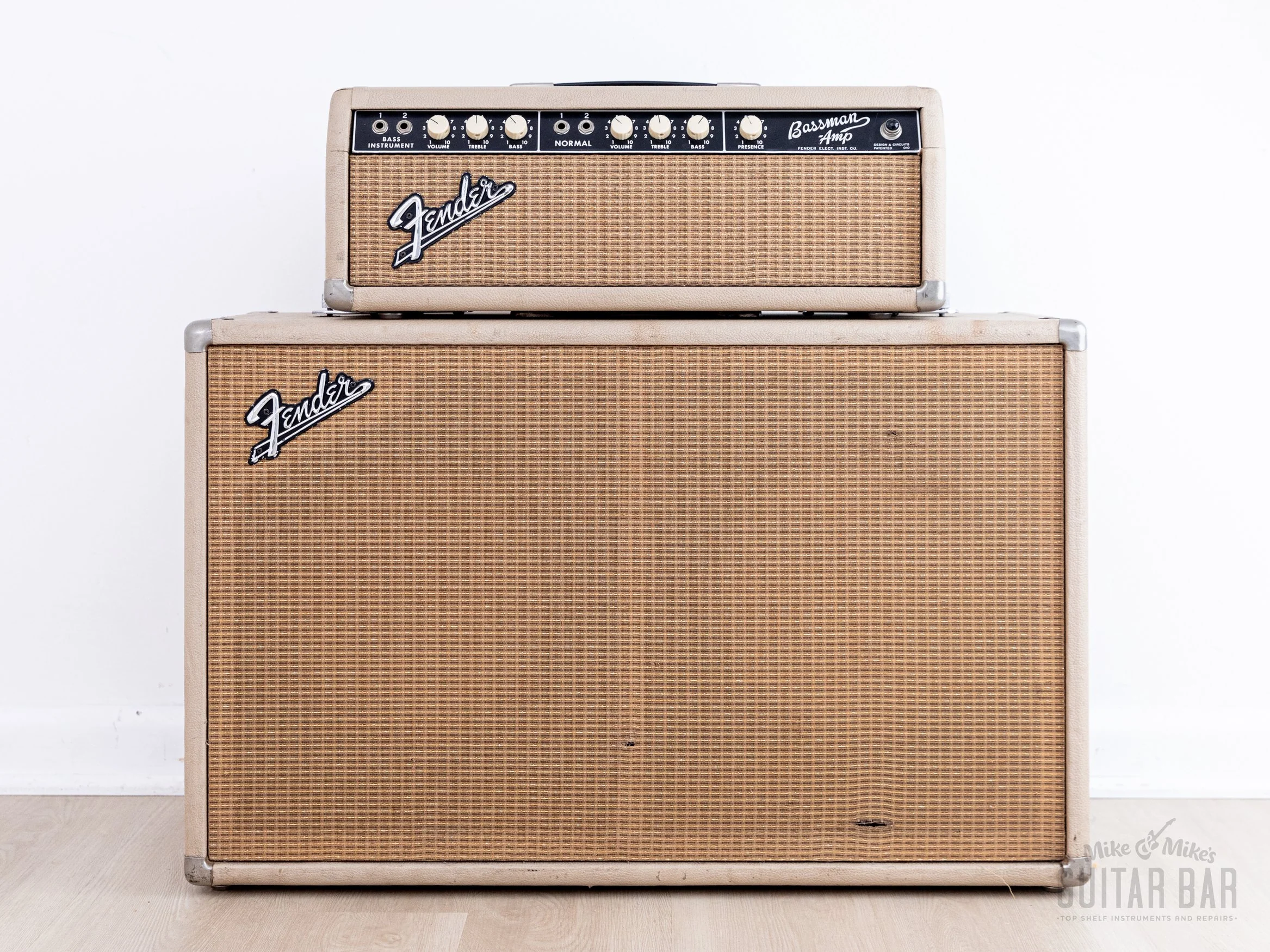 1964 Fender Bassman 6G6-B Tuxedo Brown Panel Blonde Vintage Piggyback Tube Amp, 100% Original w/ Oxford 12M6