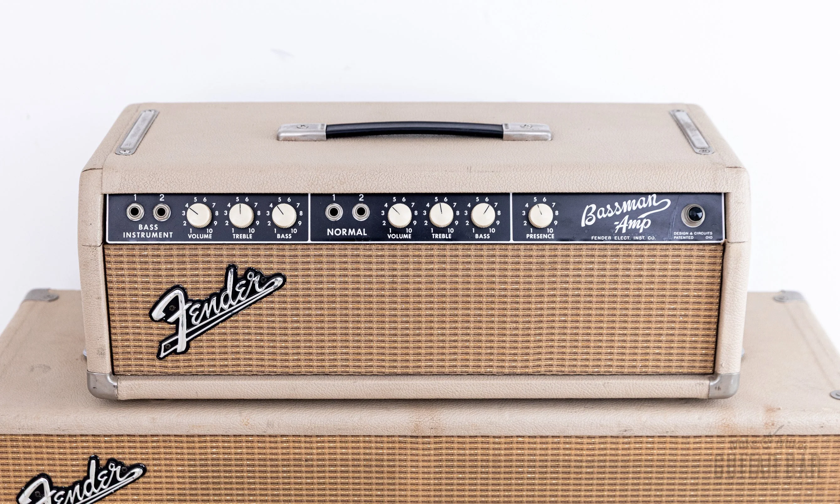 1964 Fender Bassman 6G6-B Tuxedo Brown Panel Blonde Vintage Piggyback Tube Amp, 100% Original w/ Oxford 12M6 - Image 2