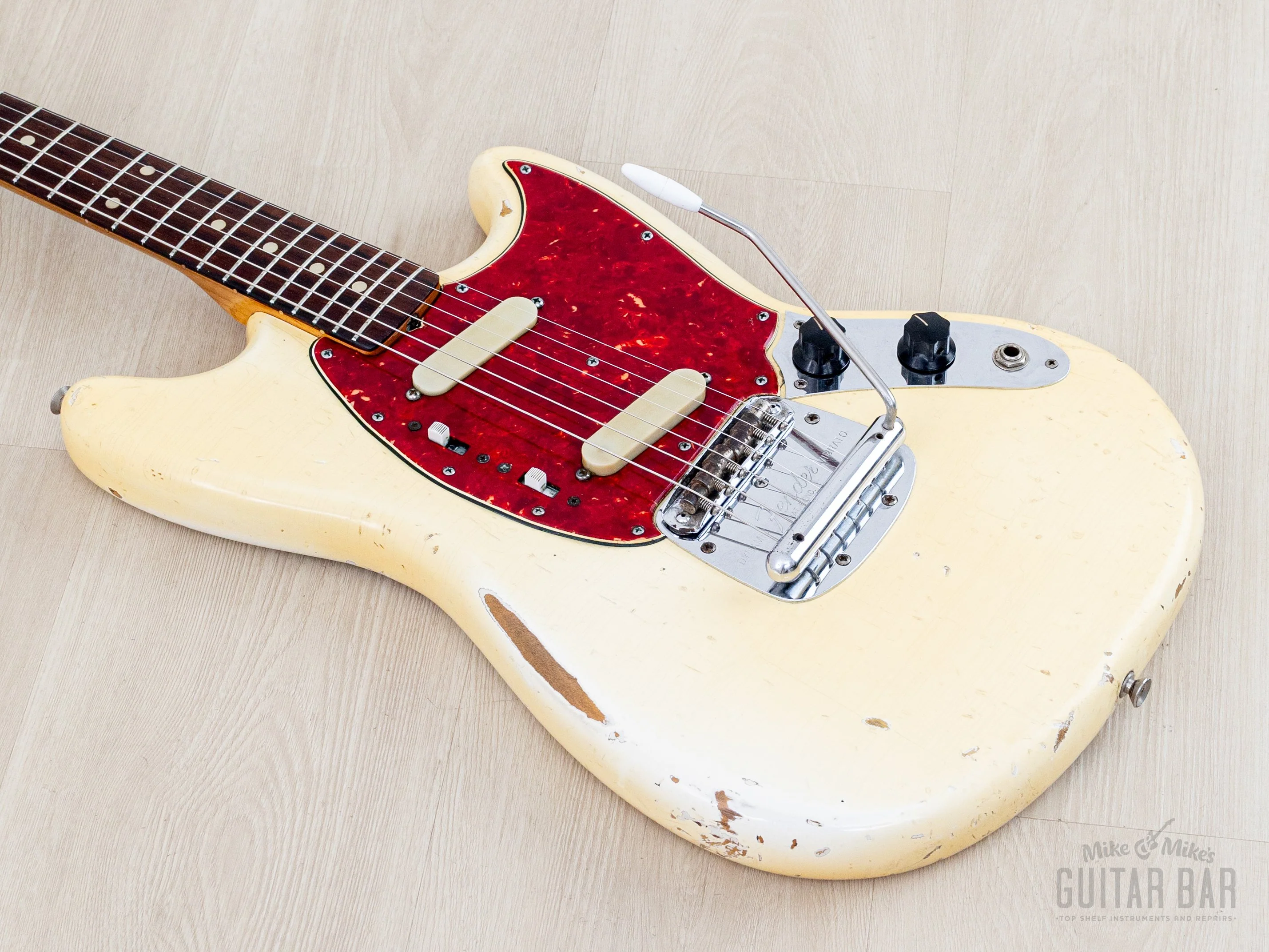 1965 Fender Mustang Vintage Offset Guitar Olympic White w/ Case - Image 10