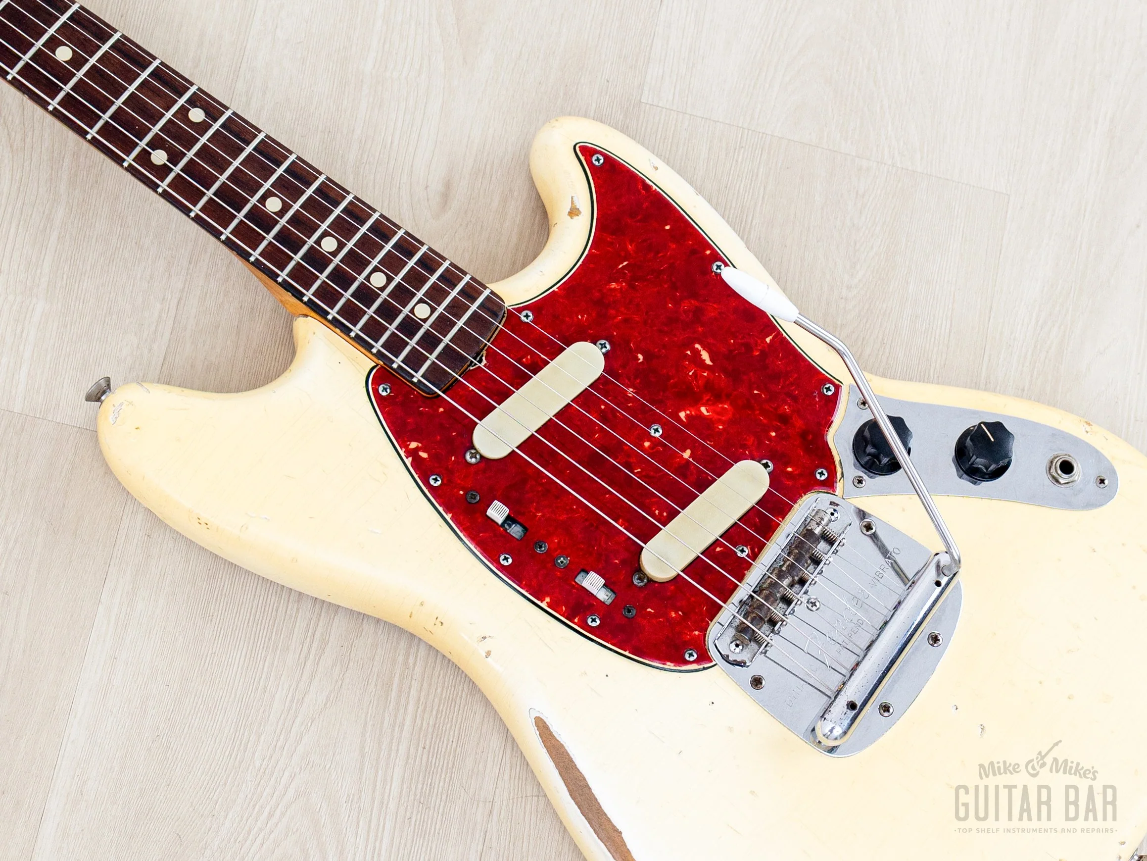 1965 Fender Mustang Vintage Offset Guitar Olympic White w/ Case - Image 7