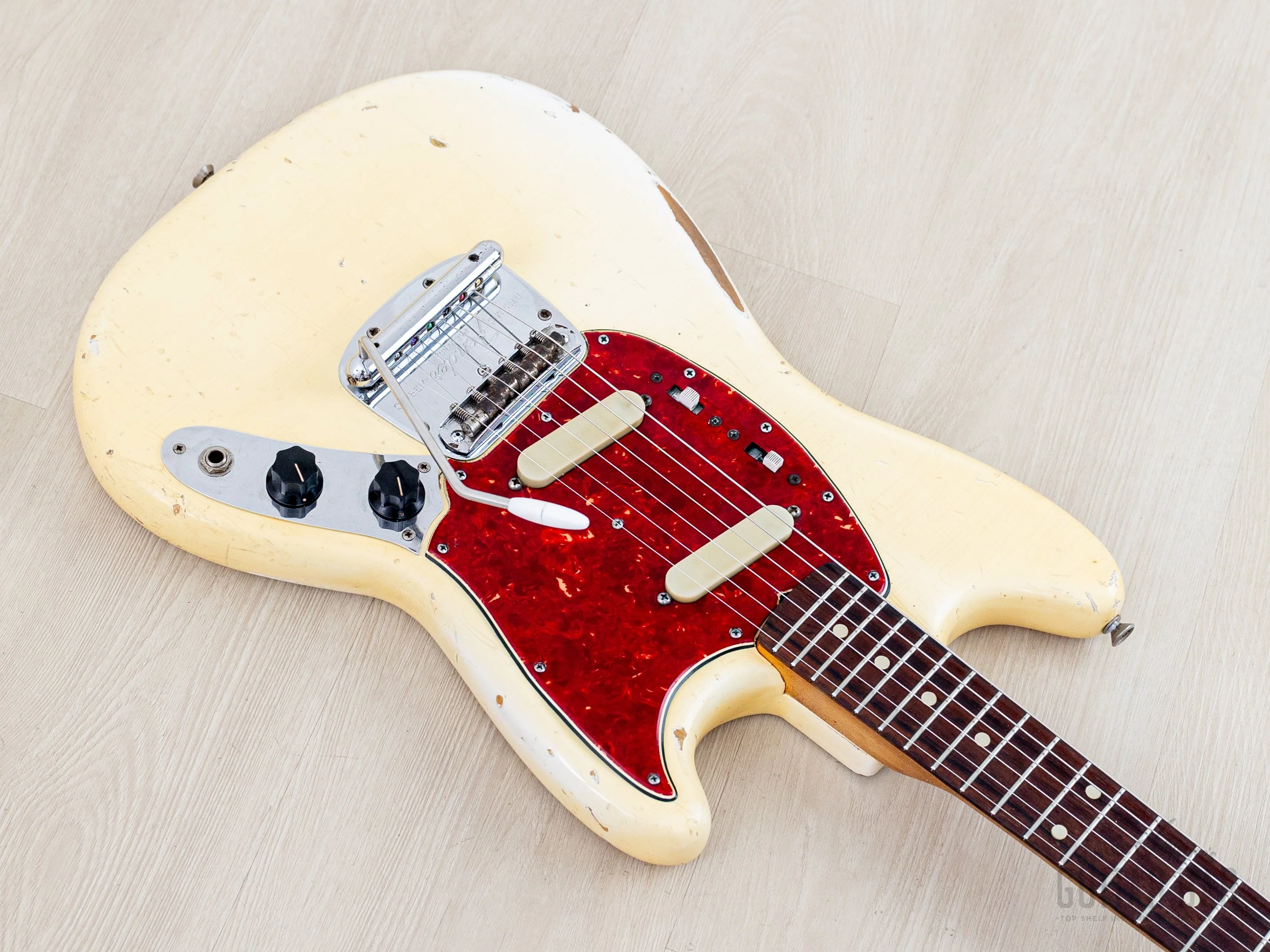 1965 Fender Mustang Vintage Offset Guitar Olympic White w/ Case - Image 9