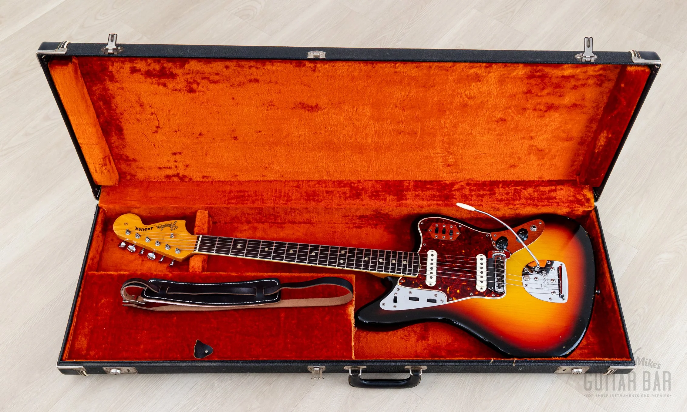 1966 Fender Jaguar Vintage Offset Guitar Sunburst w/ Big Neck, Case - Image 23