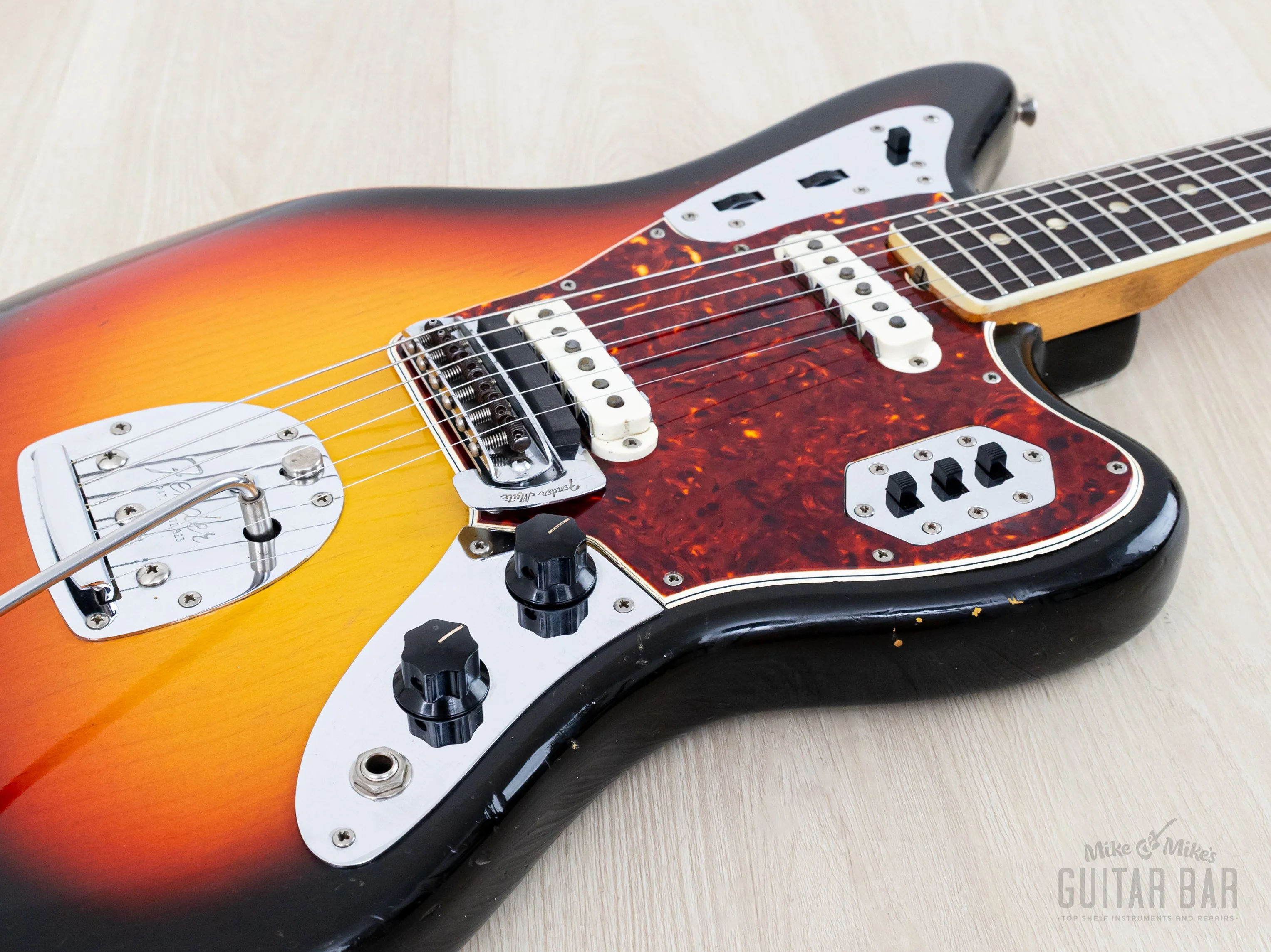 1966 Fender Jaguar Vintage Offset Guitar Sunburst w/ Big Neck, Case - Image 6