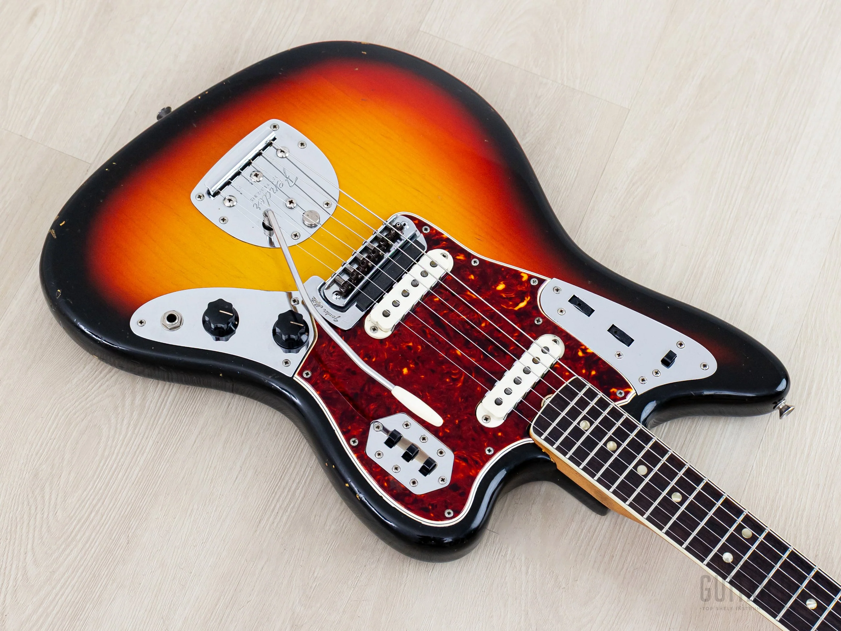 1966 Fender Jaguar Vintage Offset Guitar Sunburst w/ Big Neck, Case - Image 8