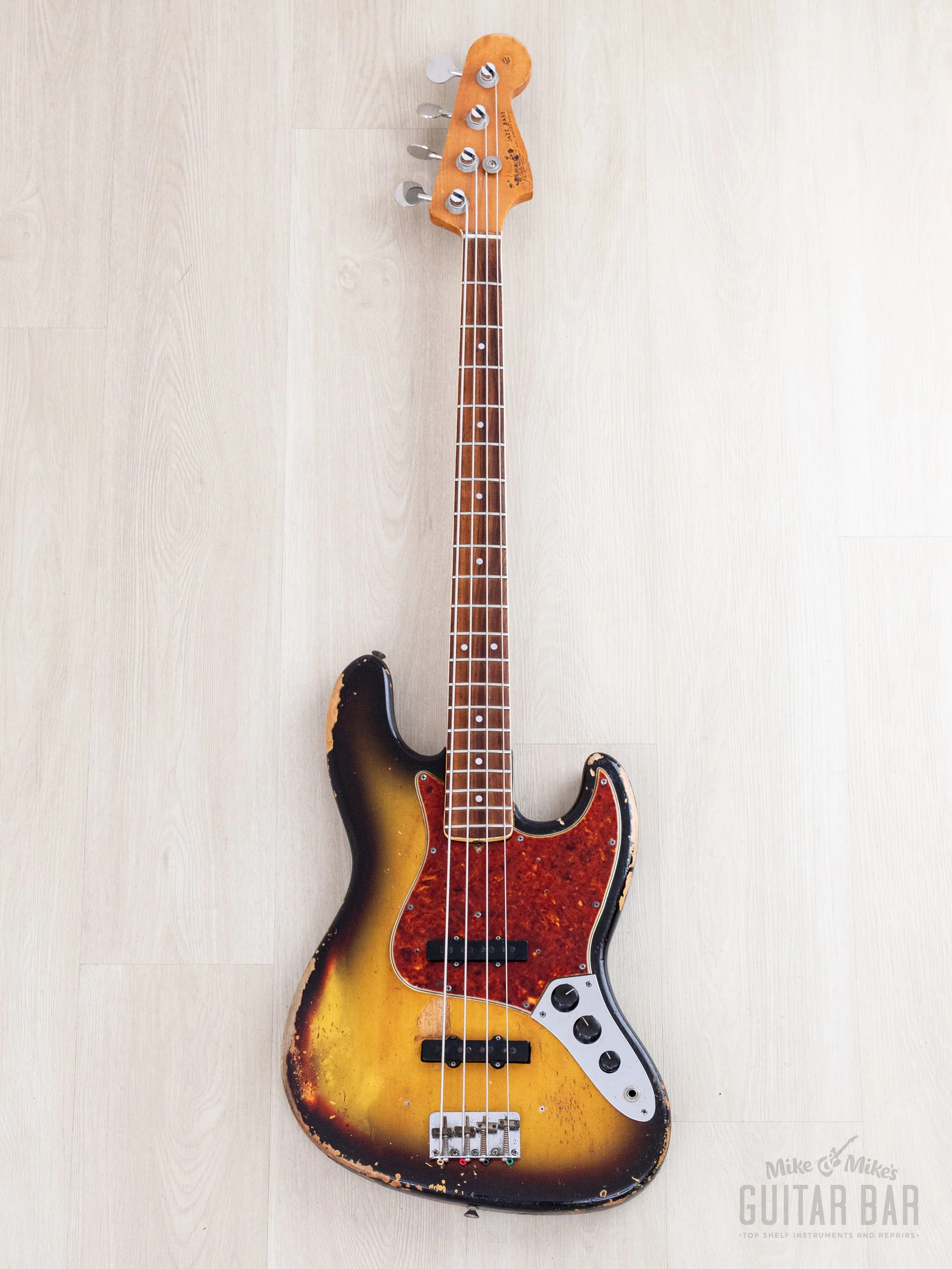 1966 Fender Jazz Bass Sunburst Padauk Fretboard Binding + Dots w/ Case - Image 2