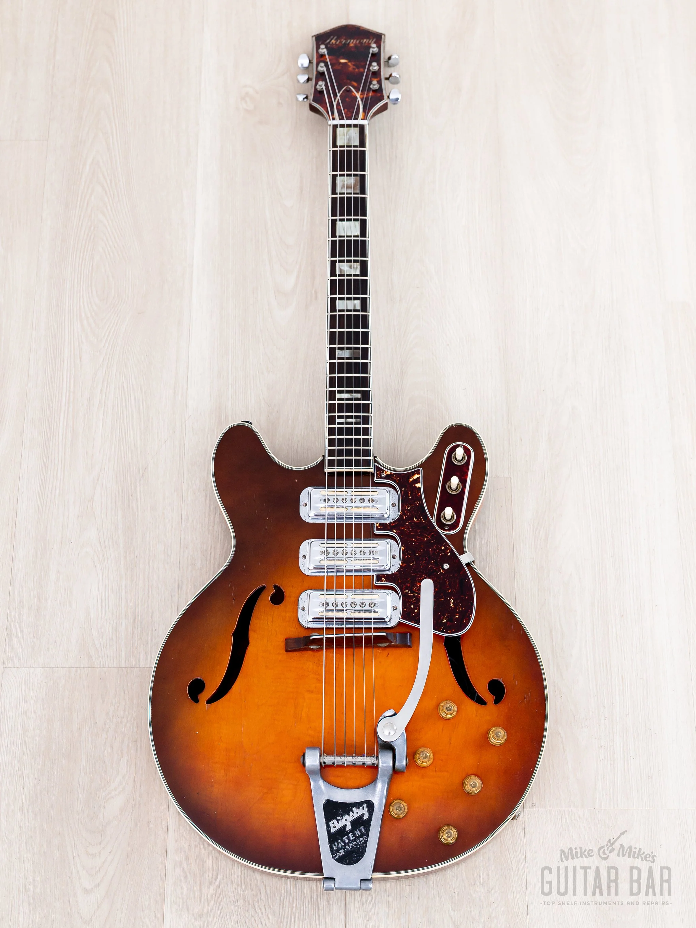 1966 Harmony H78 Vintage Electric Guitar, Heath-Branded w/ DeArmond Gold Foils, Bigsby B3 & Case - Image 2