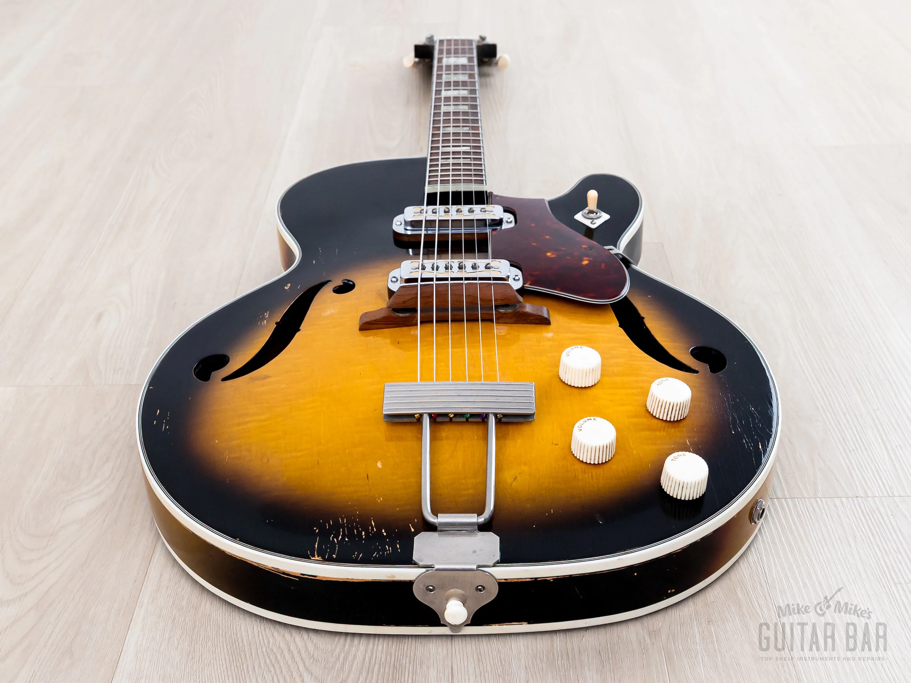 1966 Harmony Meteor H70 Vintage Guitar Sunburst w/ Maple Top & DeArmond Gold Foils - Image 13