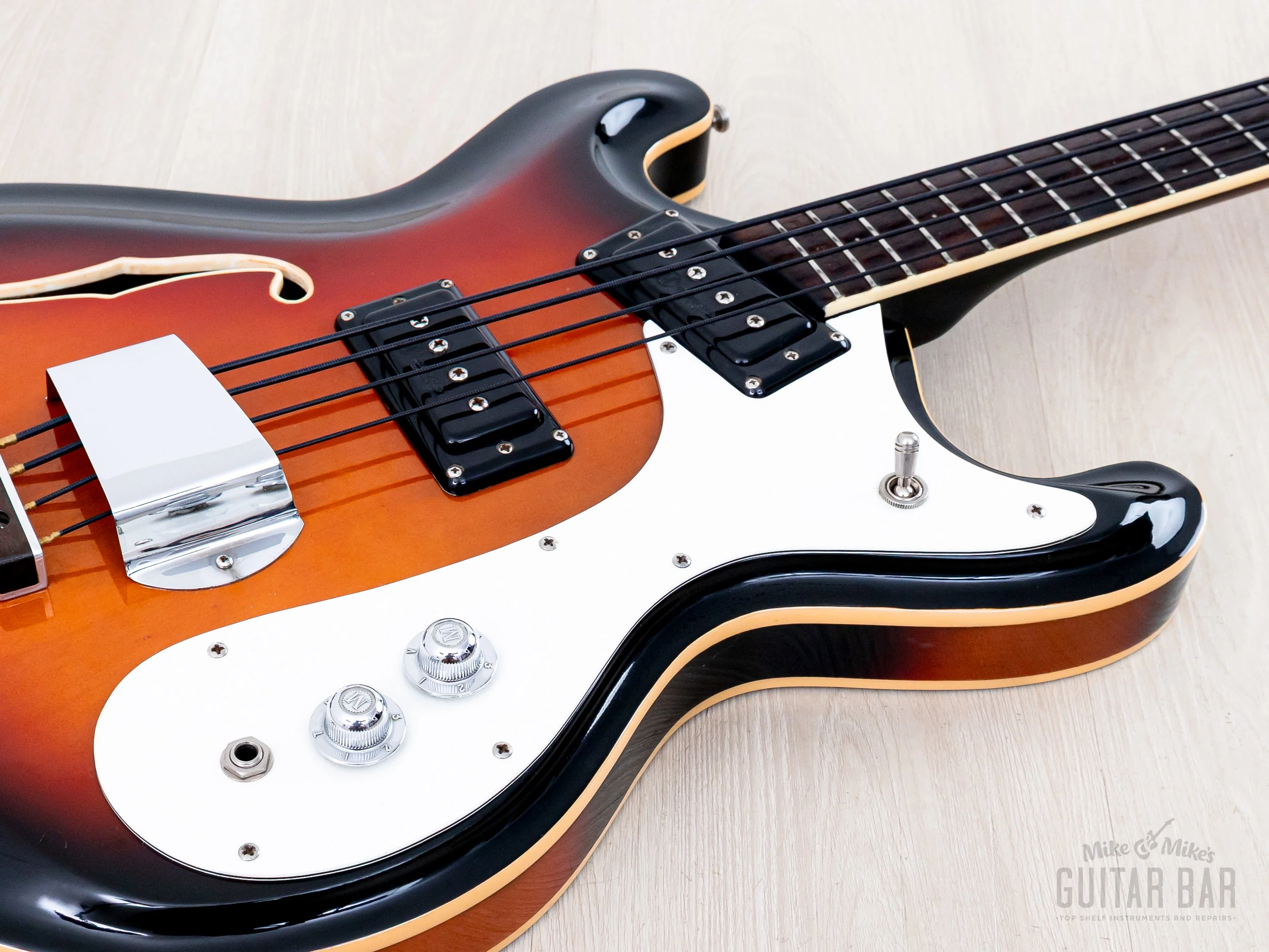 1966 Mosrite Combo Vintage Semi-Hollow Bass Sunburst, Near-Mint w/ Case, Hangtag - Image 7