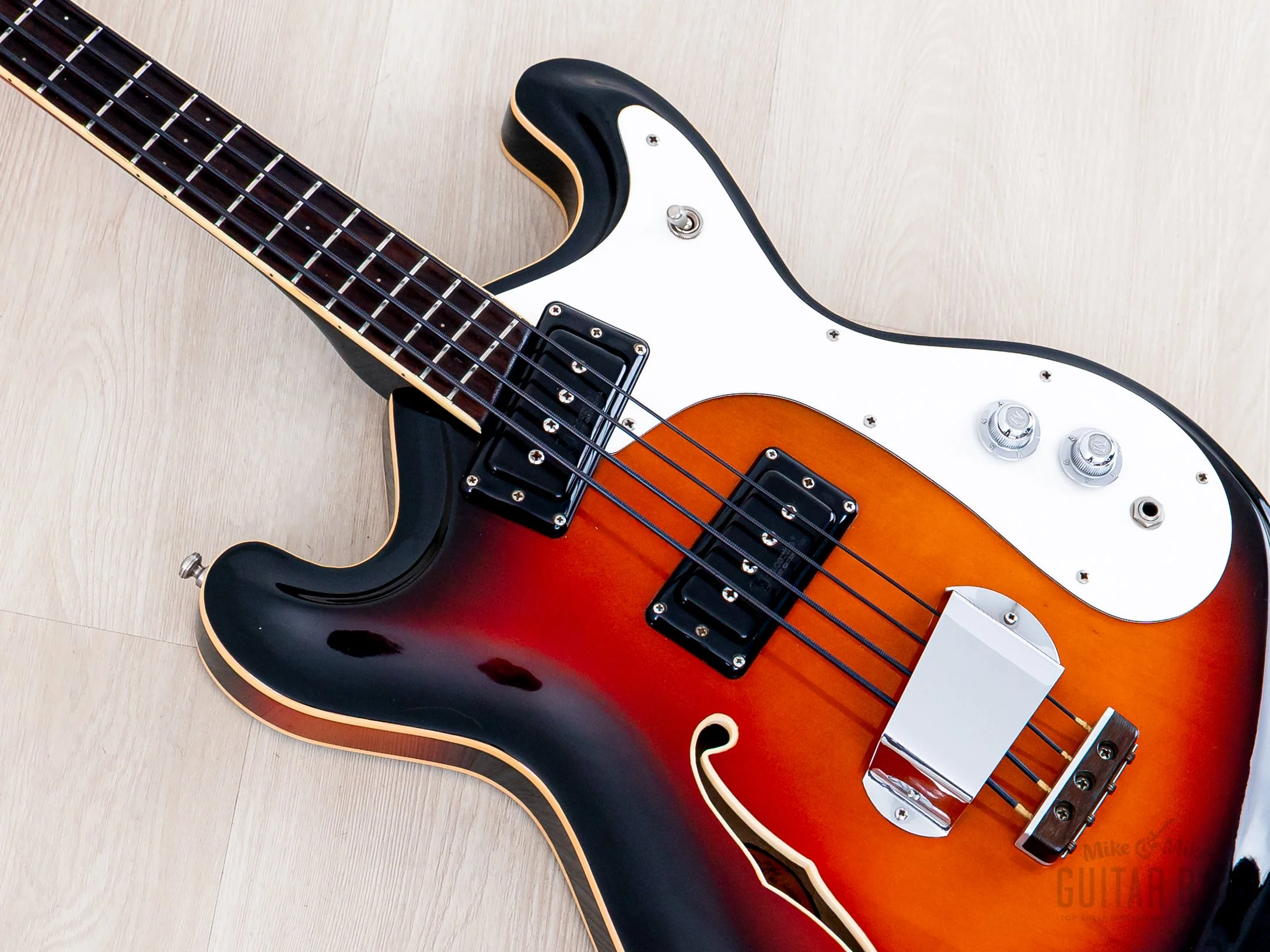 1966 Mosrite Combo Vintage Semi-Hollow Bass Sunburst, Near-Mint w/ Case, Hangtag - Image 8