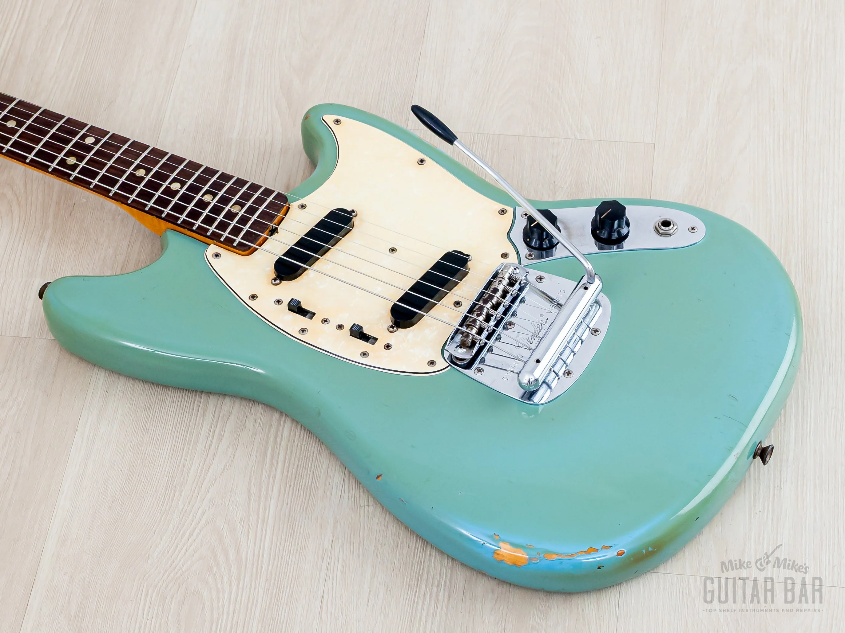 1968 Fender Mustang Vintage Offset Guitar Daphne Blue w/ Case - Image 10