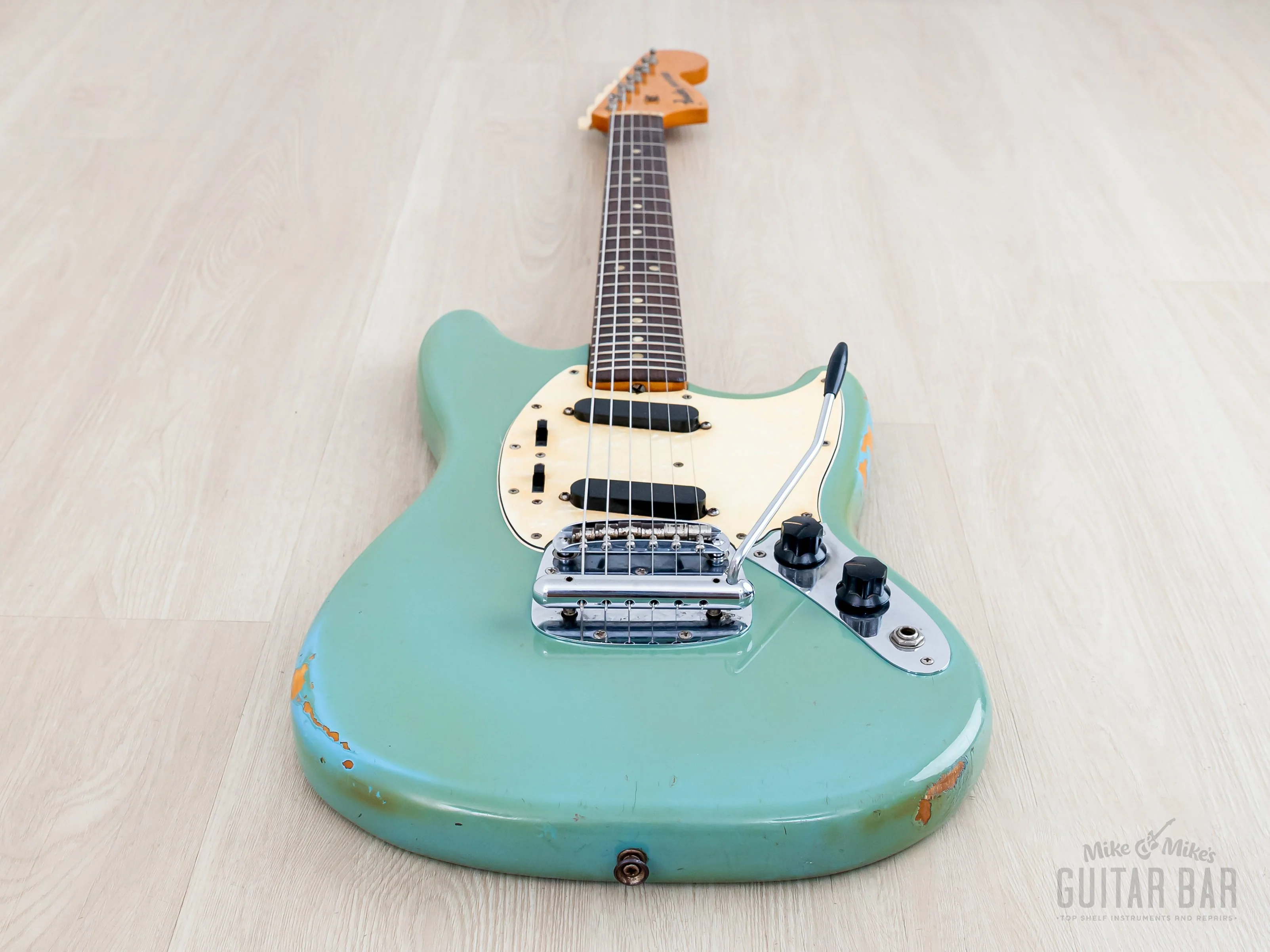 1968 Fender Mustang Vintage Offset Guitar Daphne Blue w/ Case - Image 11