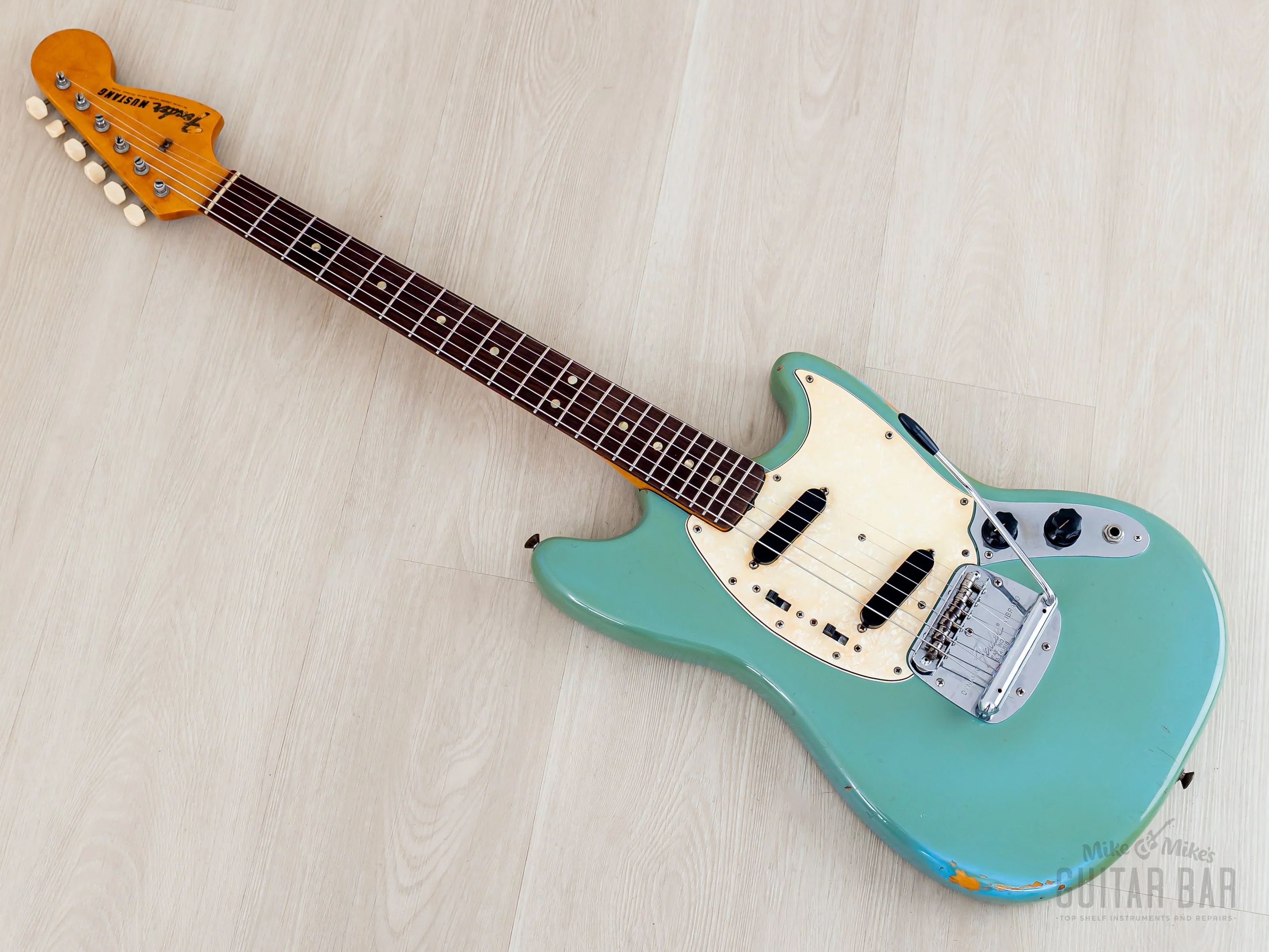 1968 Fender Mustang Vintage Offset Guitar Daphne Blue w/ Case - Image 12