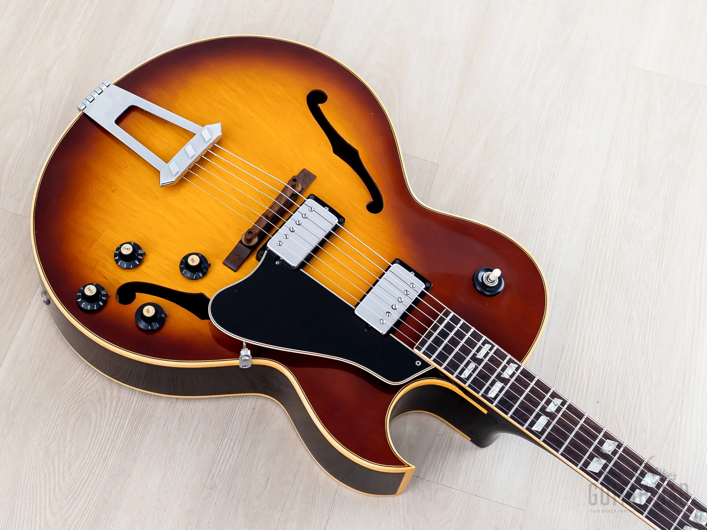 1969 Gibson ES-175 D Vintage Hollowbody Guitar Ice Tea Sunburst w/ Pre-T Top Patent Stickers, Case - Image 10