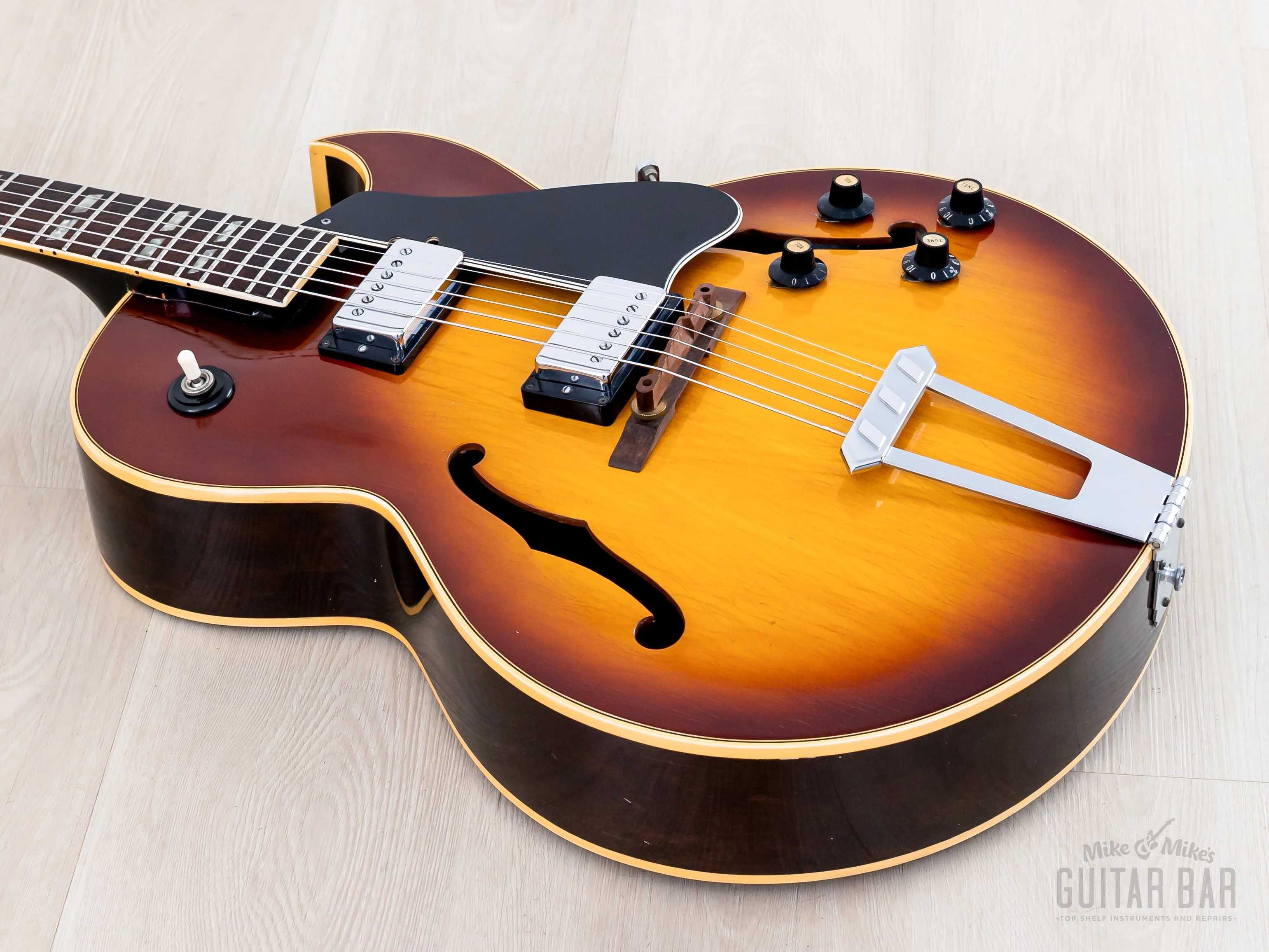 1969 Gibson ES-175 D Vintage Hollowbody Guitar Ice Tea Sunburst w/ Pre-T Top Patent Stickers, Case - Image 11