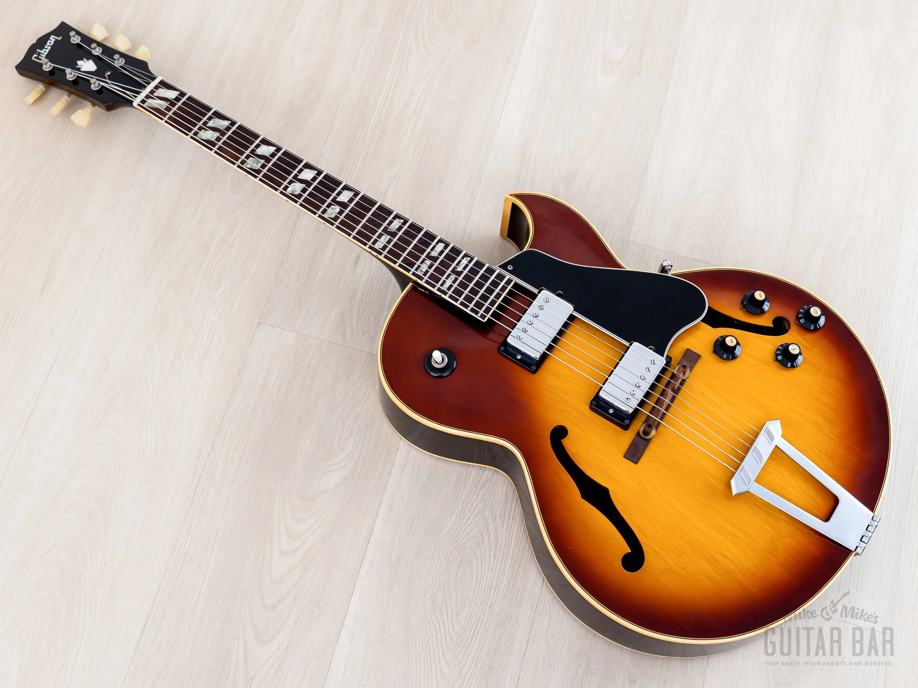 1969 Gibson ES-175 D Vintage Hollowbody Guitar Ice Tea Sunburst w/ Pre-T Top Patent Stickers, Case - Image 13