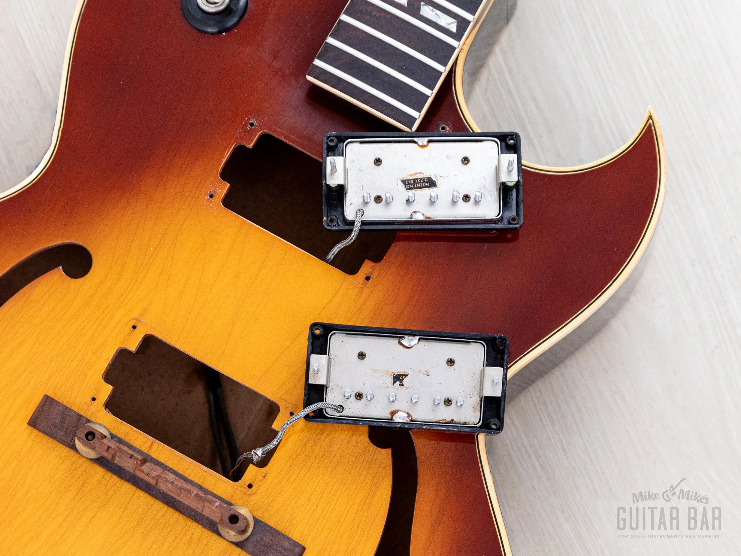 1969 Gibson ES-175 D Vintage Hollowbody Guitar Ice Tea Sunburst w/ Pre-T Top Patent Stickers, Case - Image 17