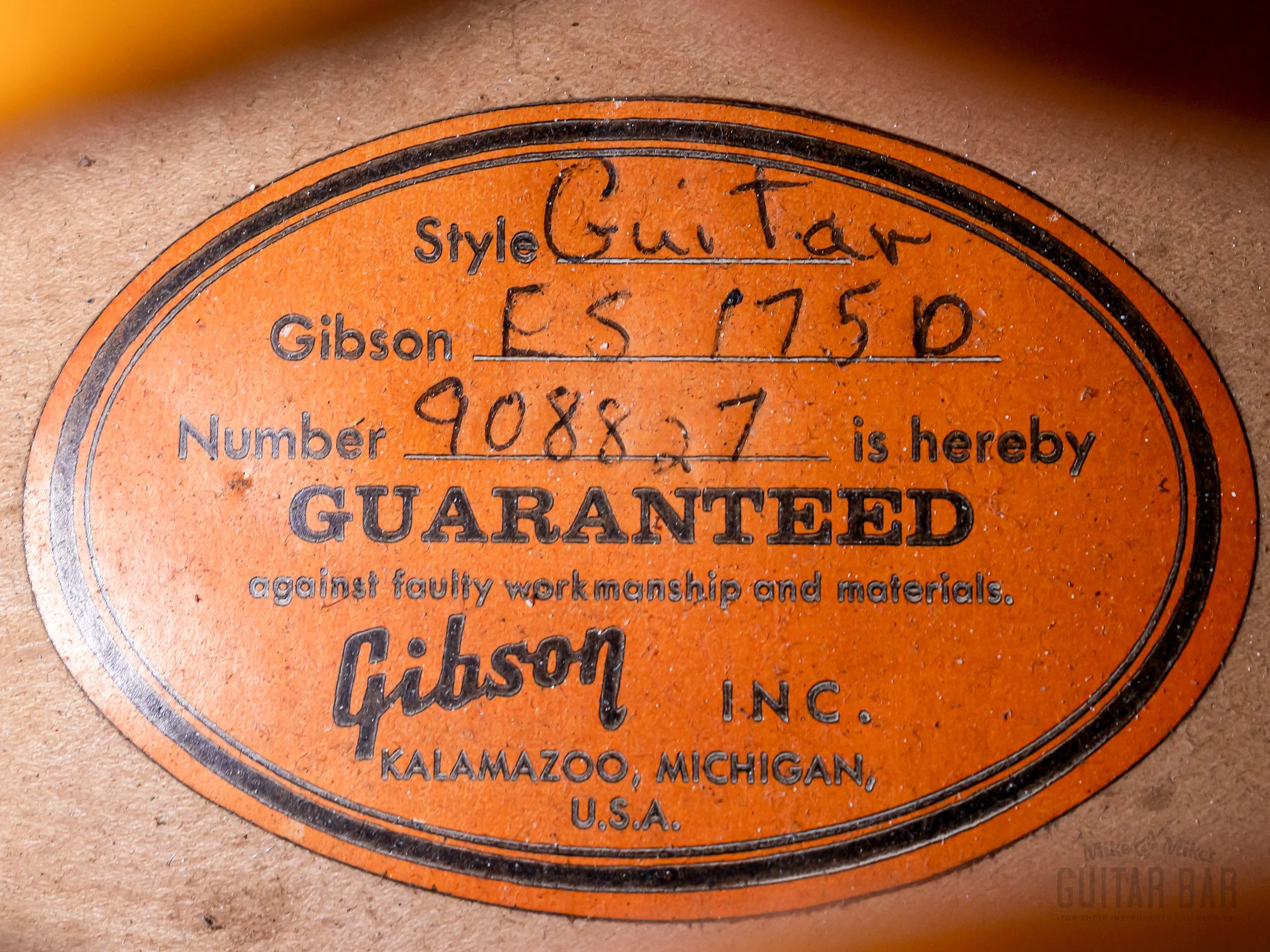 1969 Gibson ES-175 D Vintage Hollowbody Guitar Ice Tea Sunburst w/ Pre-T Top Patent Stickers, Case - Image 6