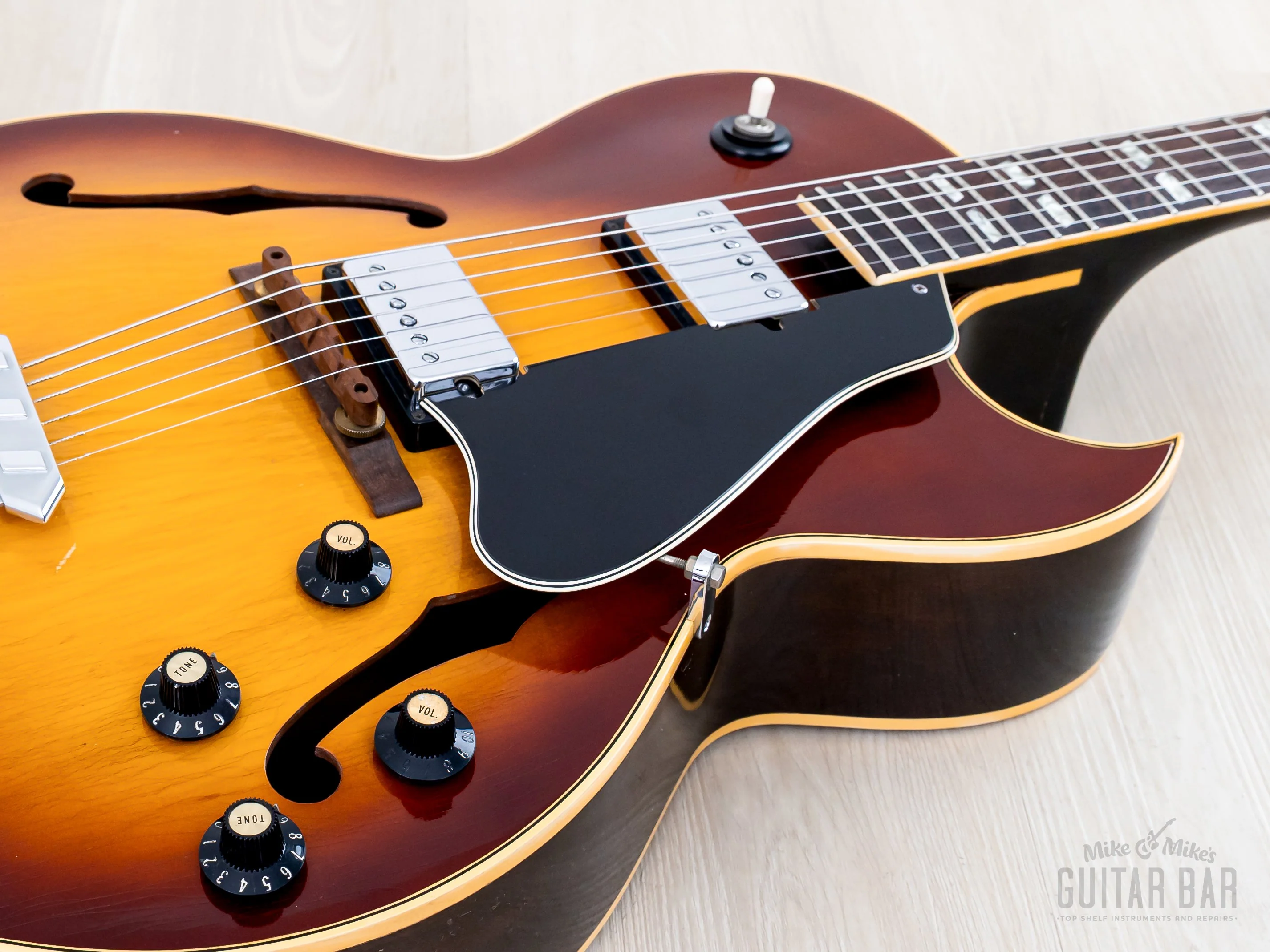 1969 Gibson ES-175 D Vintage Hollowbody Guitar Ice Tea Sunburst w/ Pre-T Top Patent Stickers, Case - Image 7