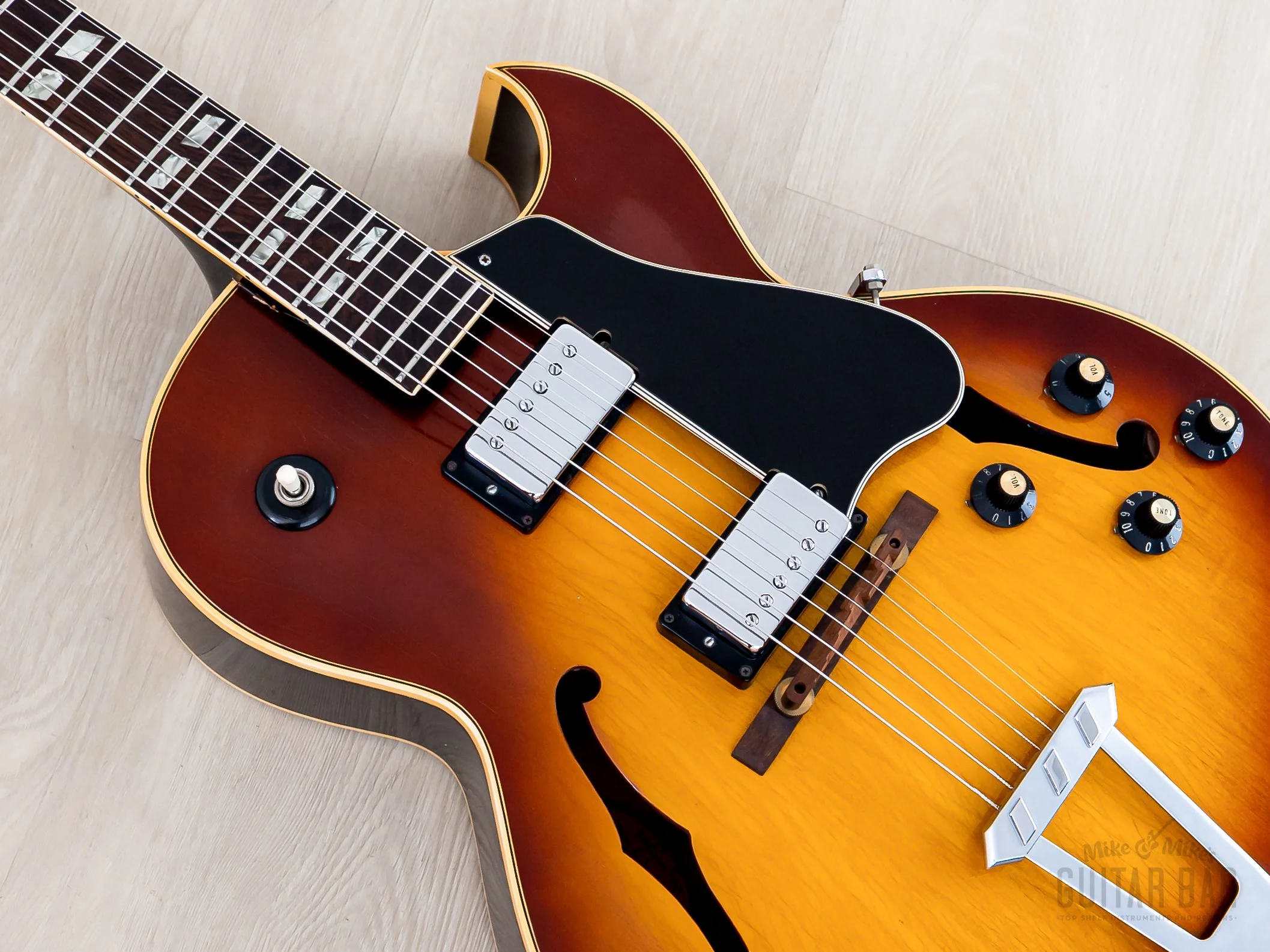 1969 Gibson ES-175 D Vintage Hollowbody Guitar Ice Tea Sunburst w/ Pre-T Top Patent Stickers, Case - Image 8