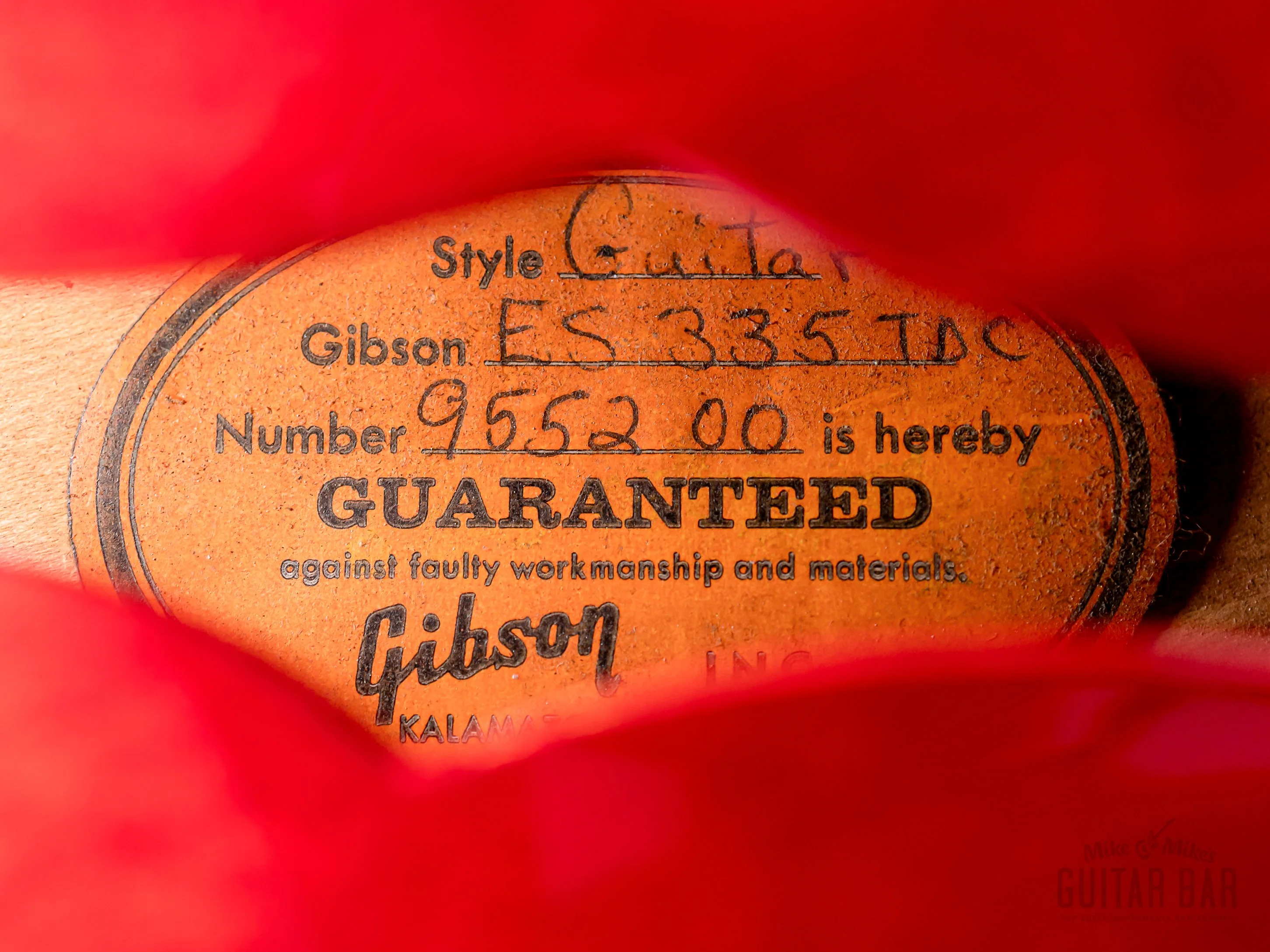 1969 Gibson ES-335 TDC Vintage Guitar Cherry, Stoptail Conversion w/ Pat # T Tops & Case - Image 6