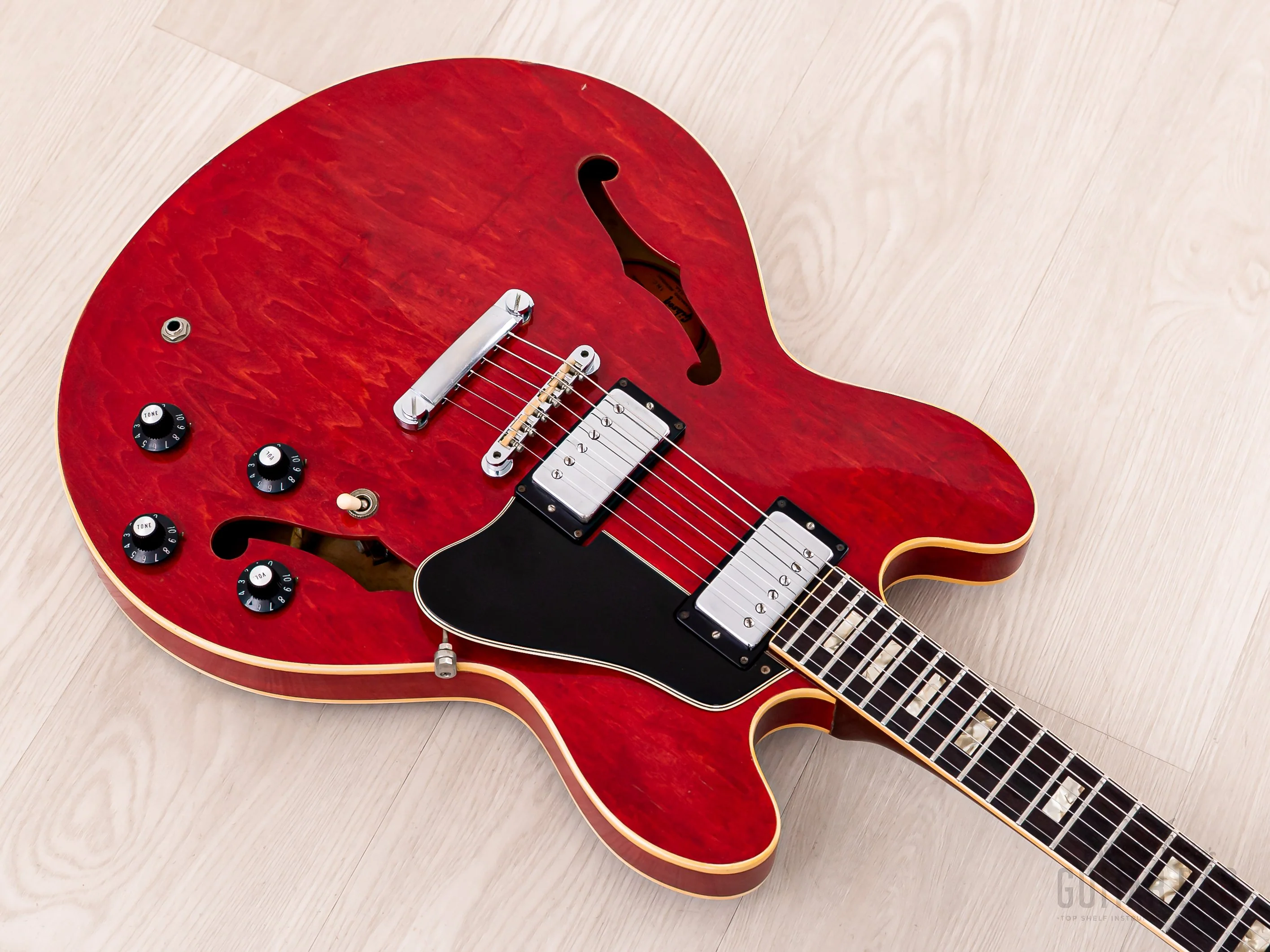 1969 Gibson ES-335 TDC Vintage Guitar Cherry, Stoptail Conversion w/ Pat # T Tops & Case - Image 9