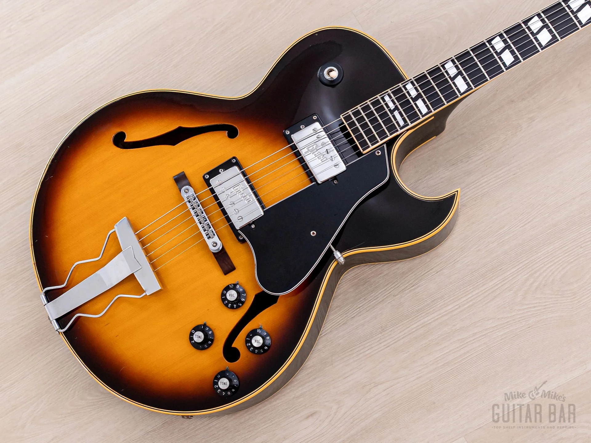 1974 Greco S-55 Vintage Hollowbody Guitar ES-175-Spec Sunburst w/ Embossed Pickups & Case, Japan Fujigen