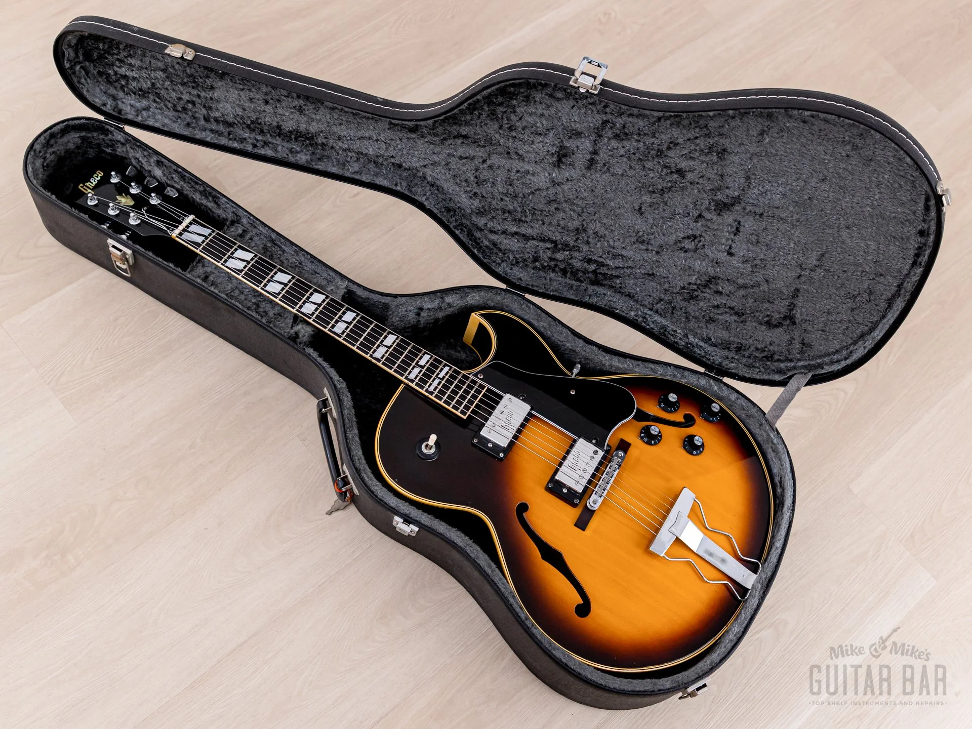 1974 Greco S-55 Vintage Hollowbody Guitar ES-175-Spec Sunburst w/ Embossed Pickups & Case, Japan Fujigen - Image 17