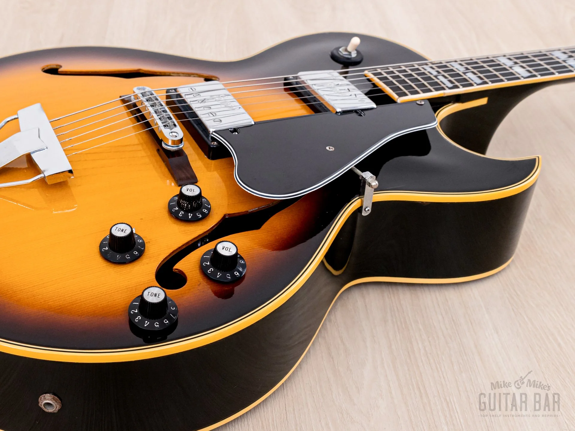 1974 Greco S-55 Vintage Hollowbody Guitar ES-175-Spec Sunburst w/ Embossed Pickups & Case, Japan Fujigen - Image 6