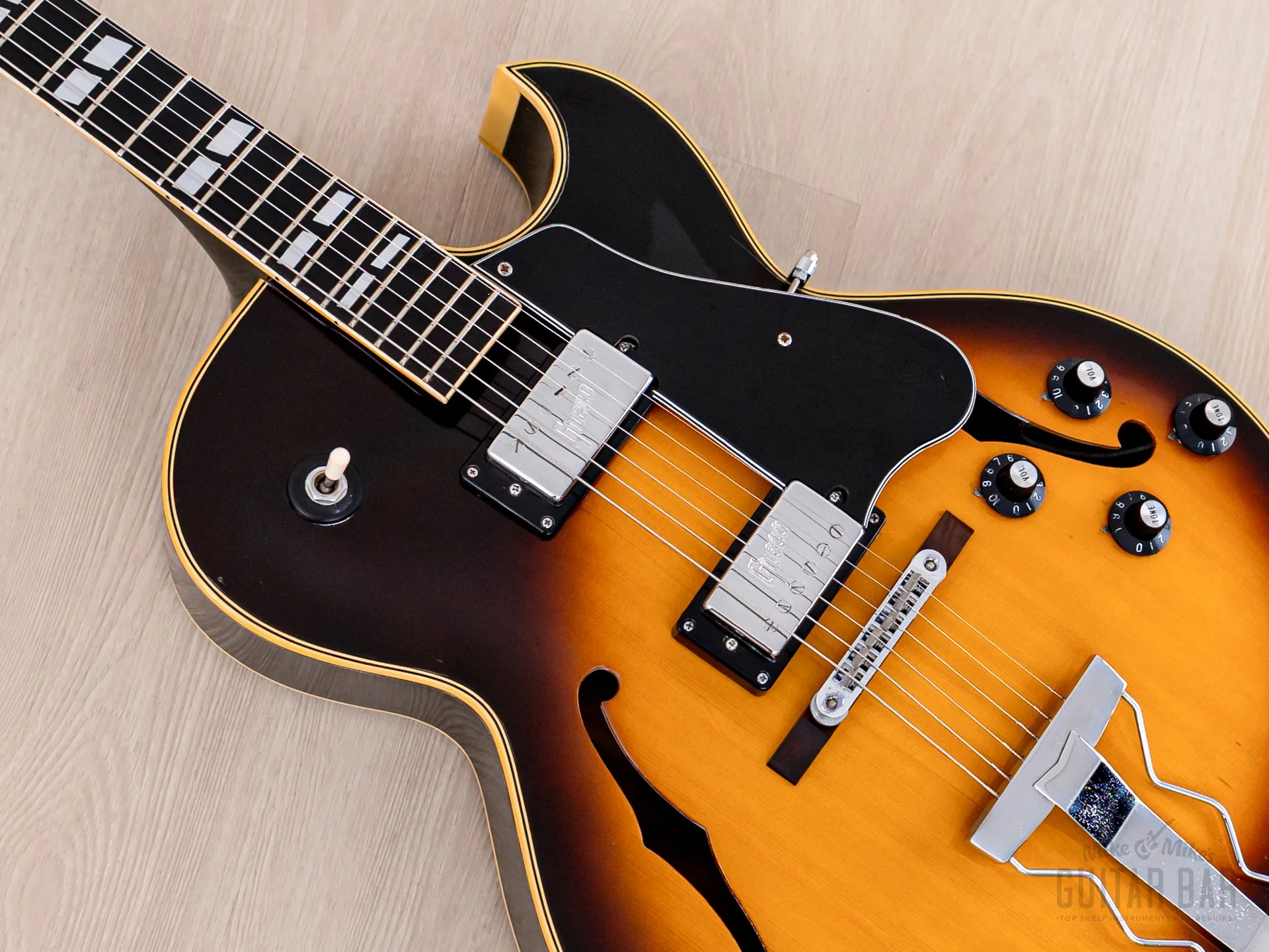 1974 Greco S-55 Vintage Hollowbody Guitar ES-175-Spec Sunburst w/ Embossed Pickups & Case, Japan Fujigen - Image 7