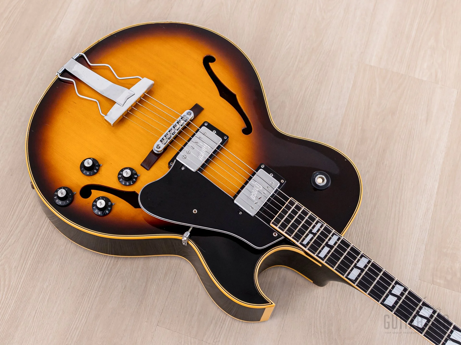 1974 Greco S-55 Vintage Hollowbody Guitar ES-175-Spec Sunburst w/ Embossed Pickups & Case, Japan Fujigen - Image 8