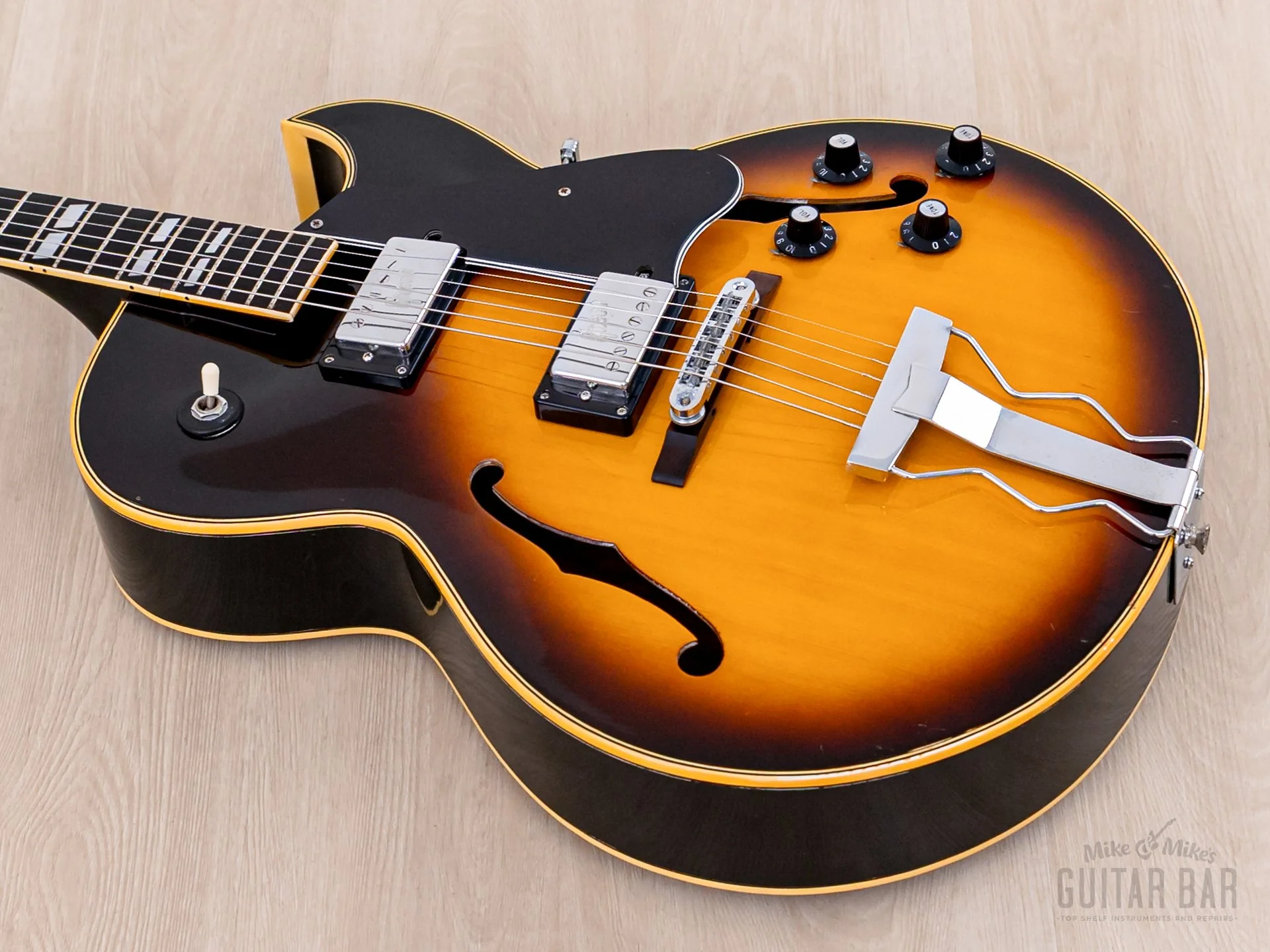 1974 Greco S-55 Vintage Hollowbody Guitar ES-175-Spec Sunburst w/ Embossed Pickups & Case, Japan Fujigen - Image 9