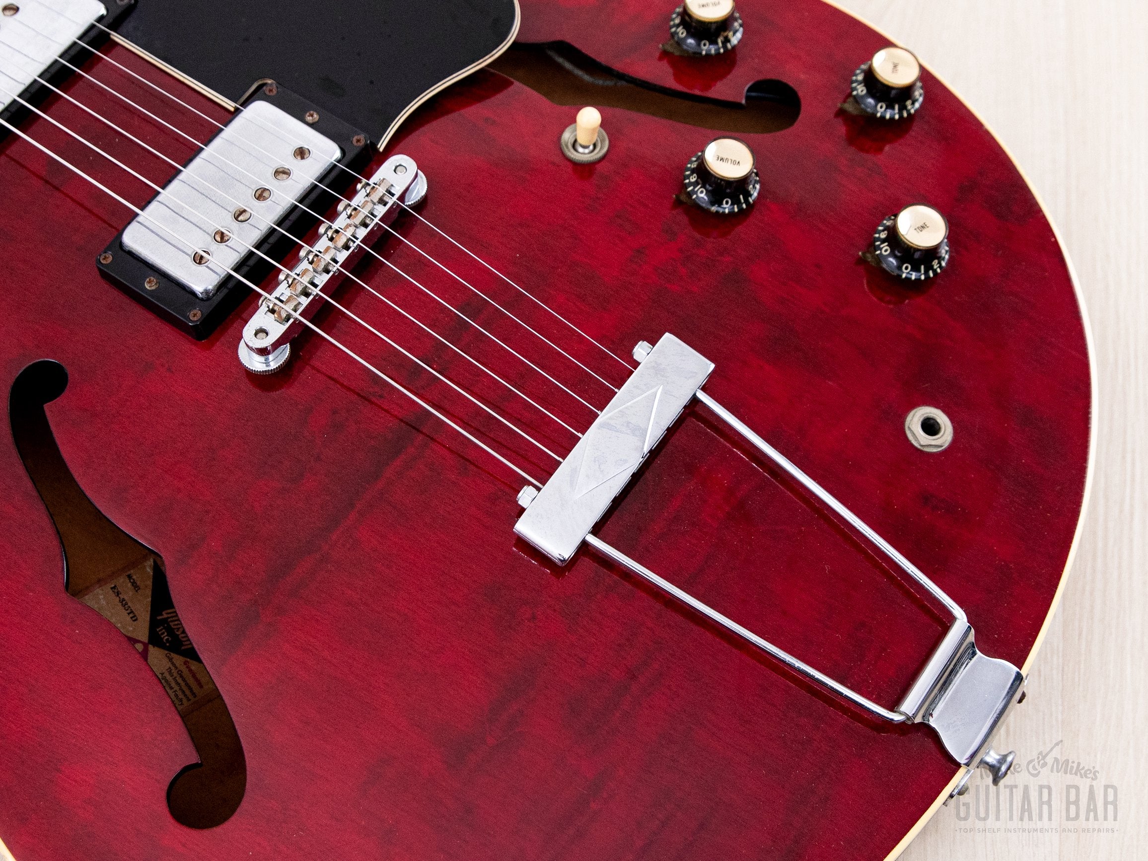 1975 Gibson ES-335 TDC Vintage Semi-Hollow Guitar Cherry Figured Maple w/ T Tops, Case - Image 9
