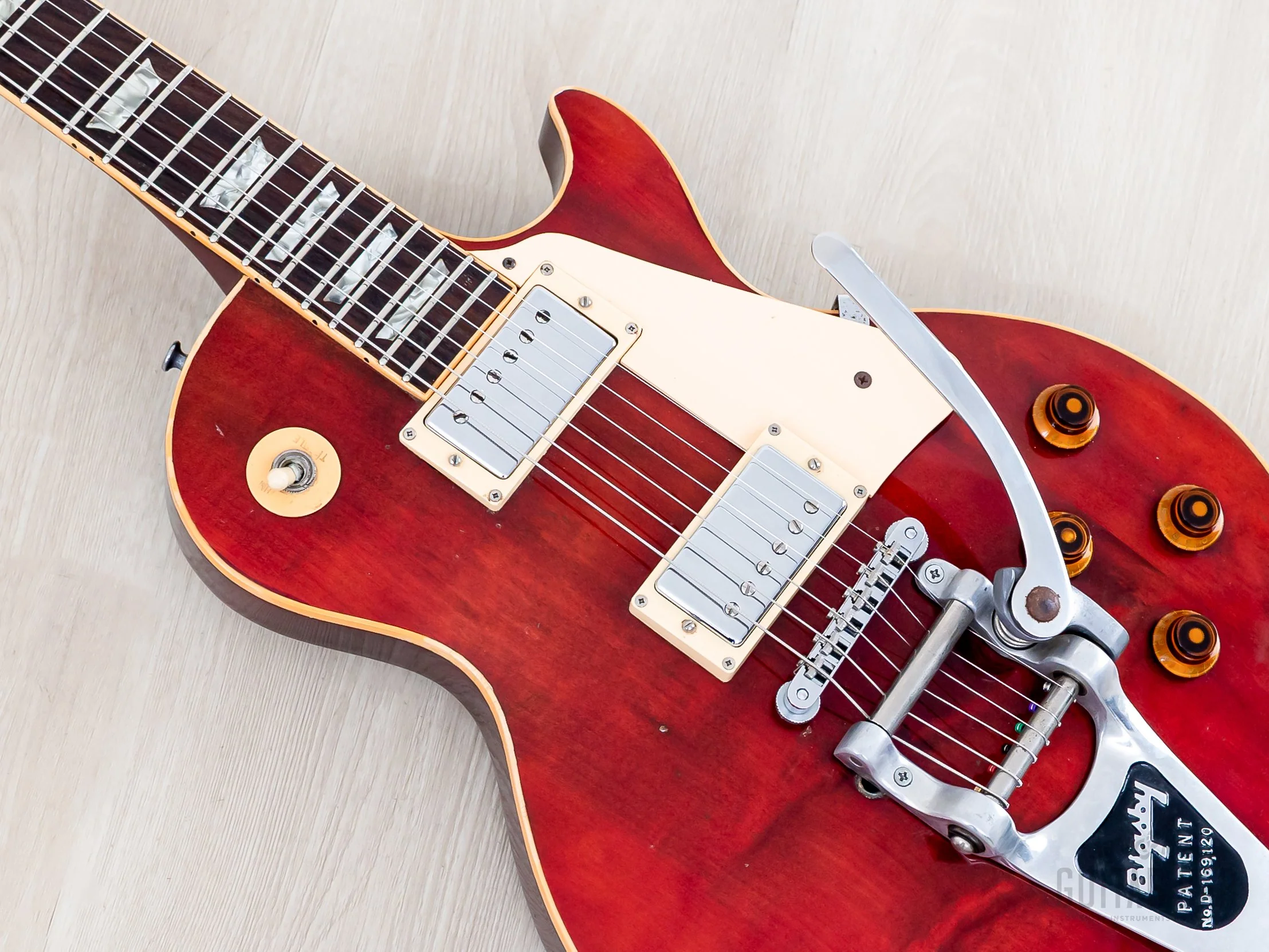 1975 Gibson Les Paul Deluxe Vintage Guitar Cherry, Humbucker Conversion w/ 57 Classic PAFs, Bigsby B7 & Case - Image 7