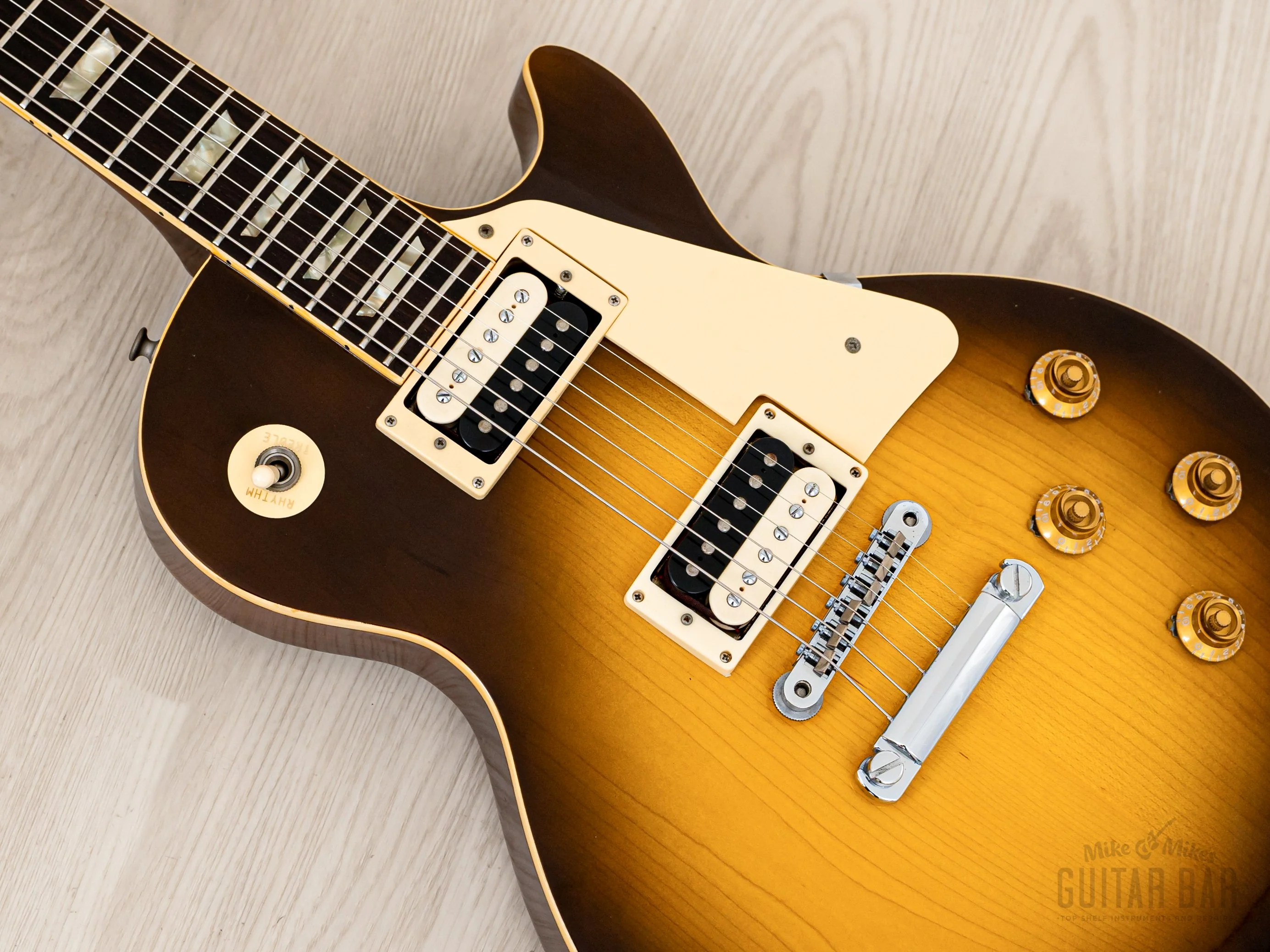 1977 Burny FLG-70 Les Paul Standard Vintage Guitar Tobacco Sunburst w/ Zebra Bobbins & Case, Japan Fernandes - Image 7