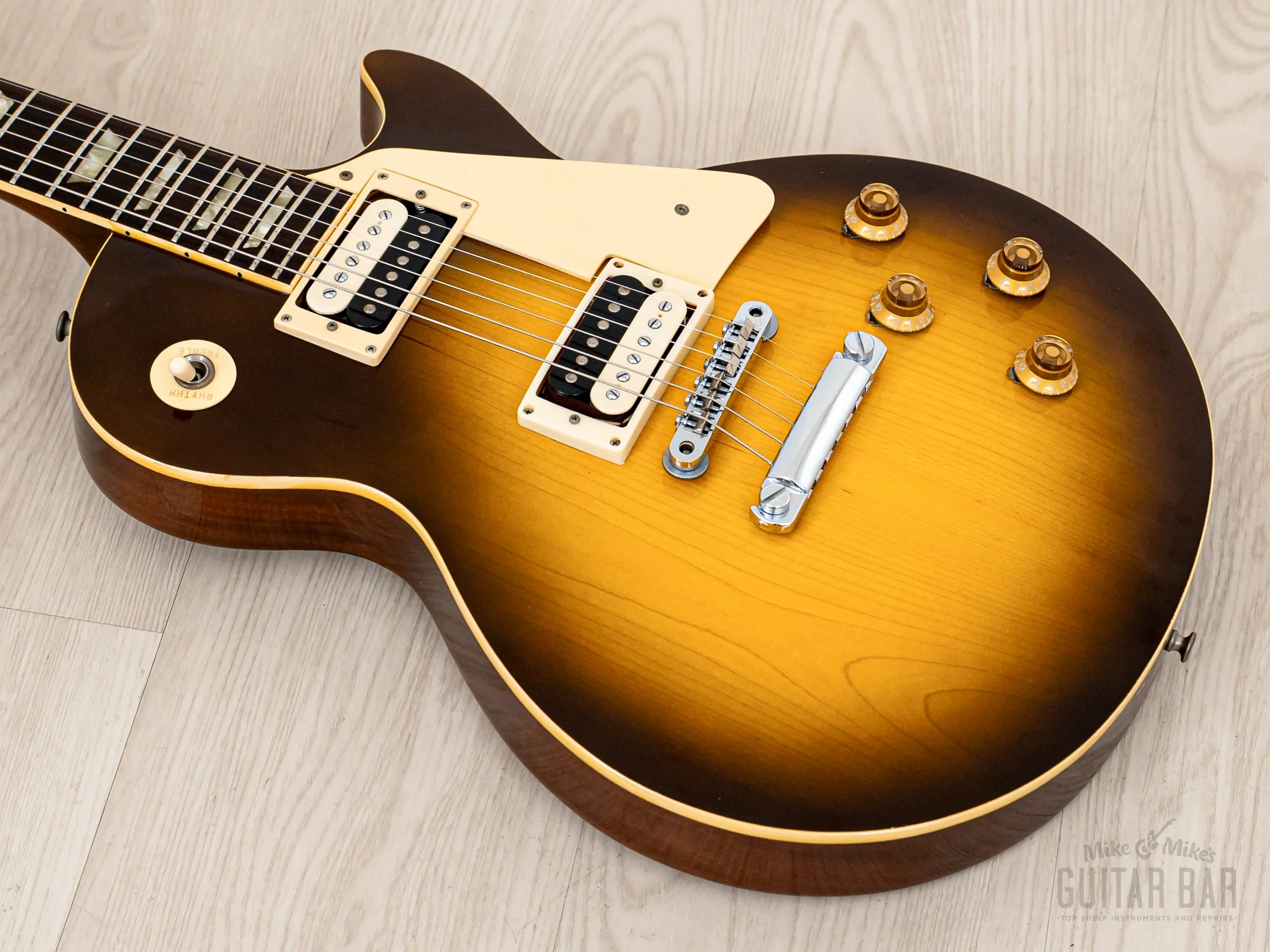 1977 Burny FLG-70 Les Paul Standard Vintage Guitar Tobacco Sunburst w/ Zebra Bobbins & Case, Japan Fernandes - Image 9