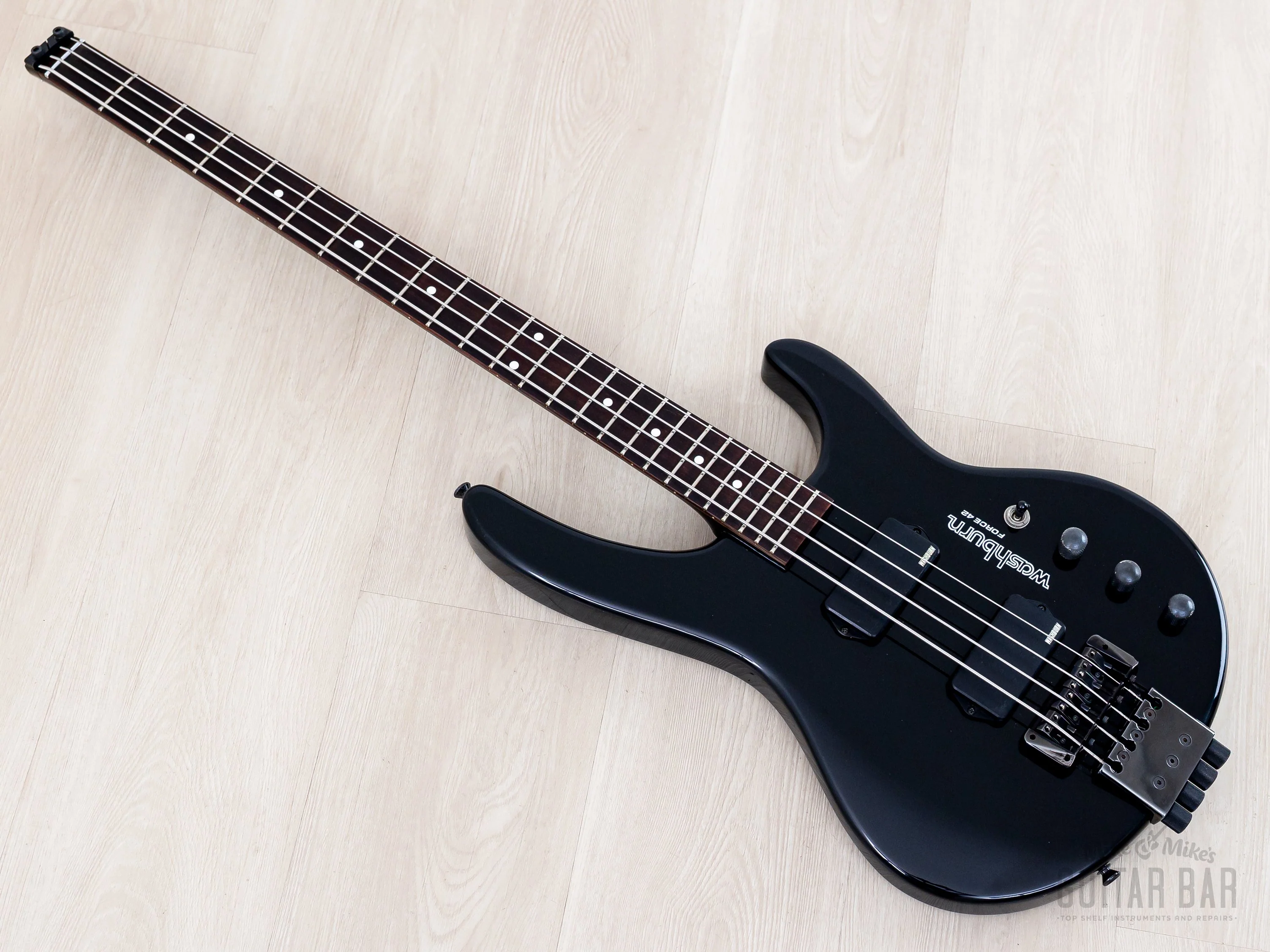 1980s Washburn Force 42 Vintage Headless Bass Black w/ Flight Case - Image 11