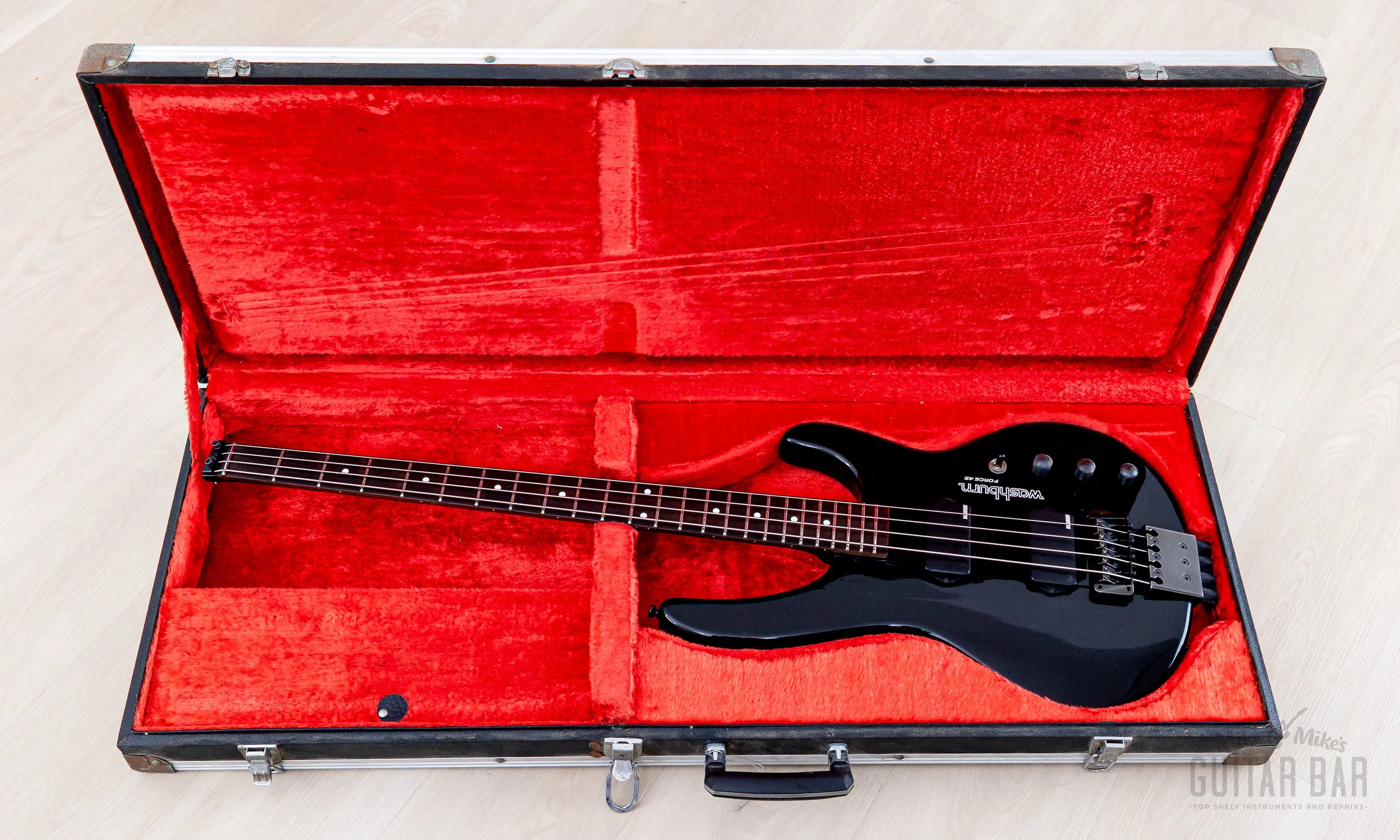 1980s Washburn Force 42 Vintage Headless Bass Black w/ Flight Case - Image 16